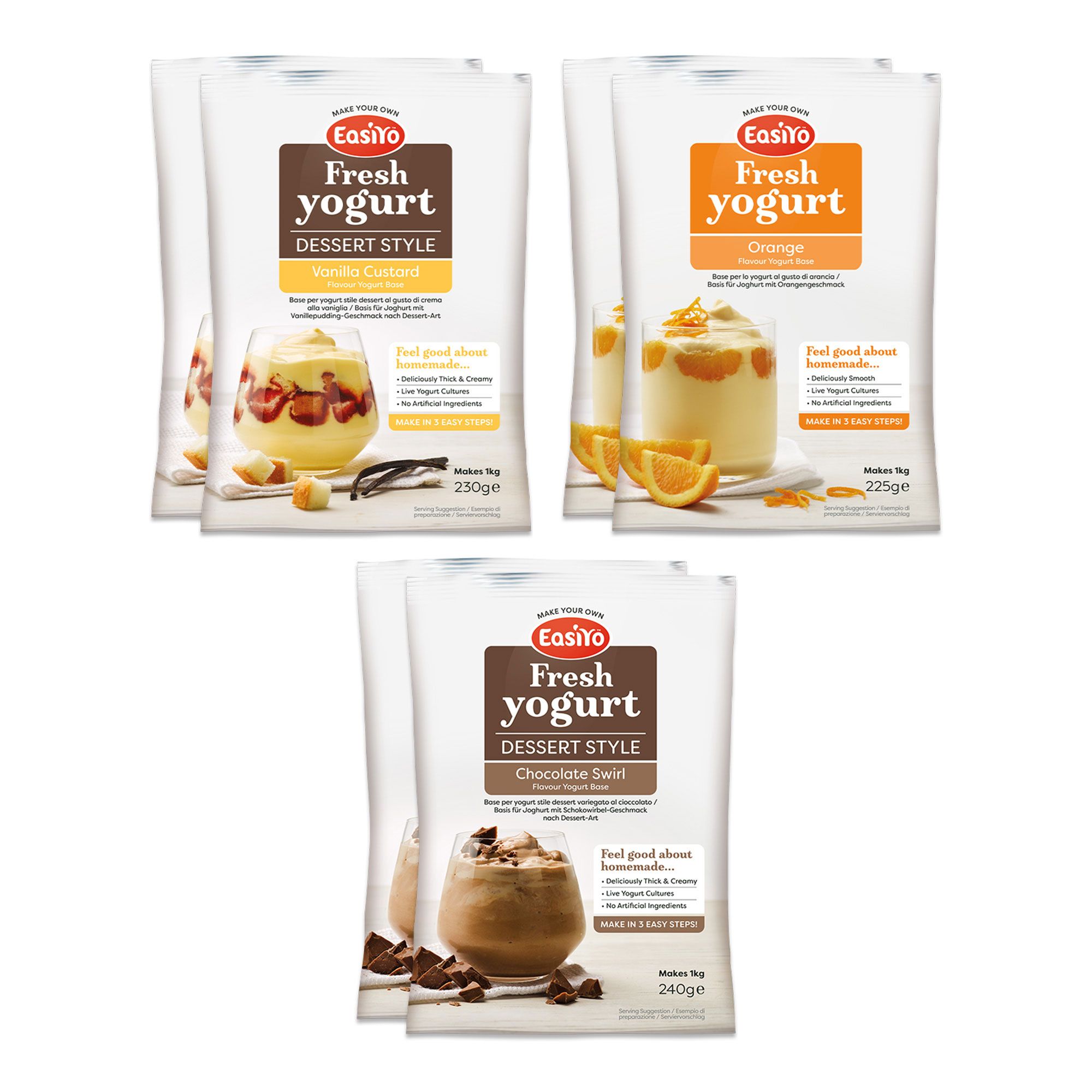 Easiyo
6 kg di yogurt: Crema
alla Vaniglia,arancia
variegato cioccolato