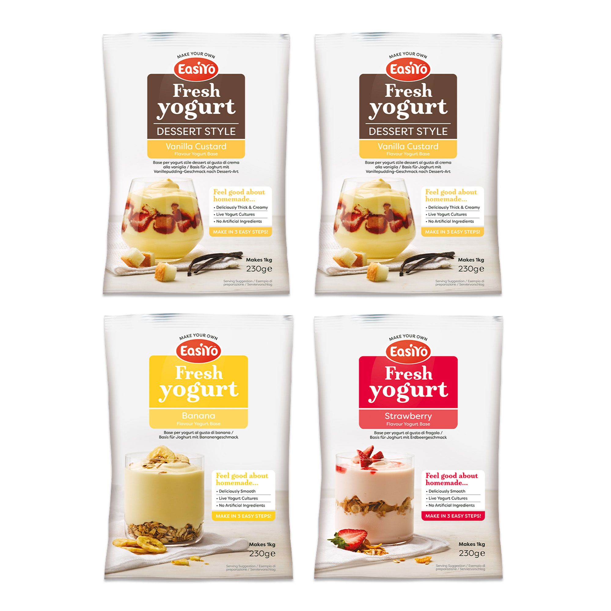 Easiyo
4 kg di yogurt: Crema
Vaniglia,Banana
e Fragola