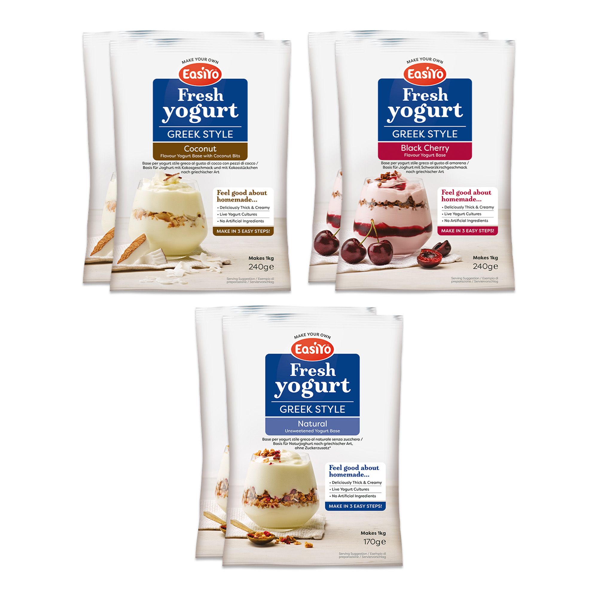Easiyo
Kit 6 kg di yougurt
stile greco: cocco,
amarena, naturale