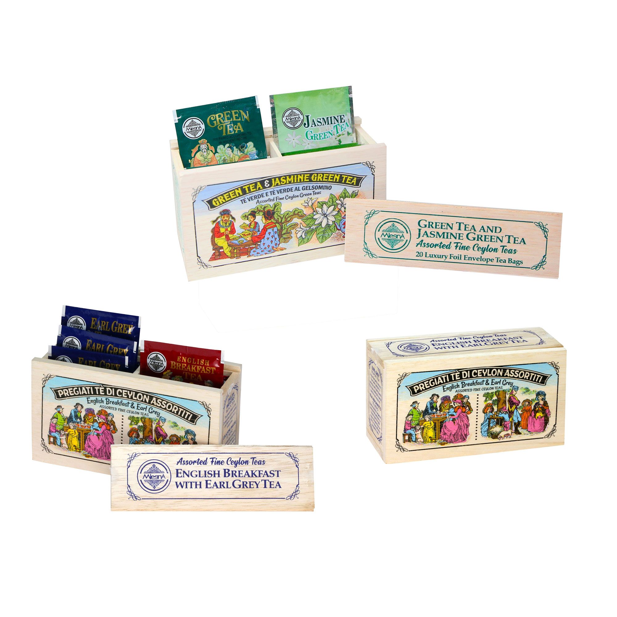 Mlesna 
2 confezioni in legno
con 20 filtri cad: tè
classici e tè verdi