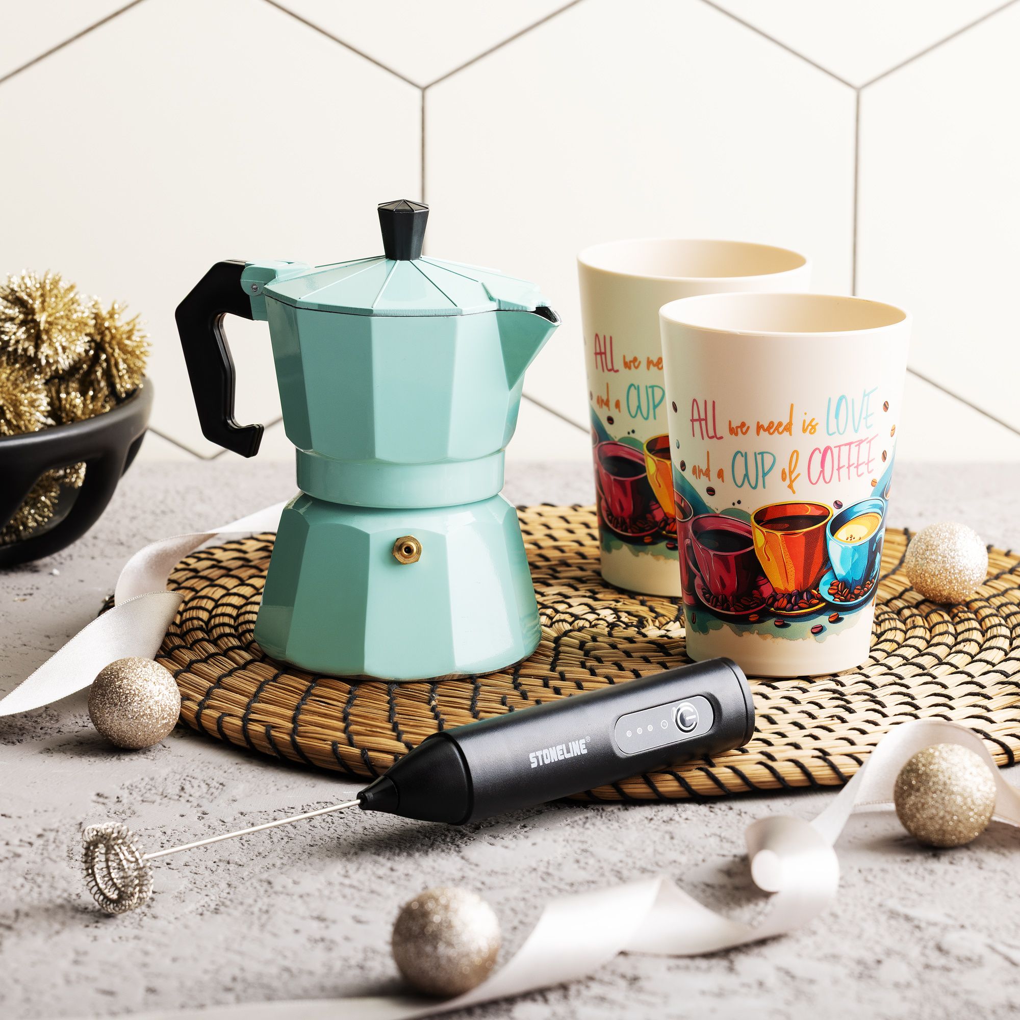 Stoneline
Kit Moka, montalatte
e due tazze