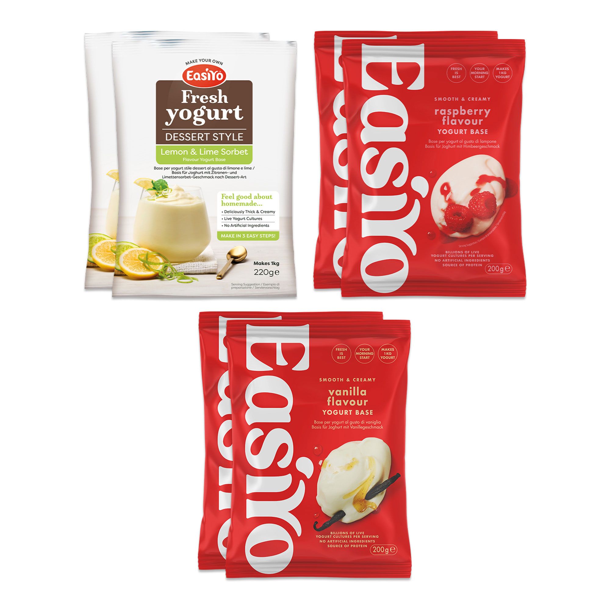 Easiyo 6kg di yougurt al gusto: limone e lime, lampone e vaniglia