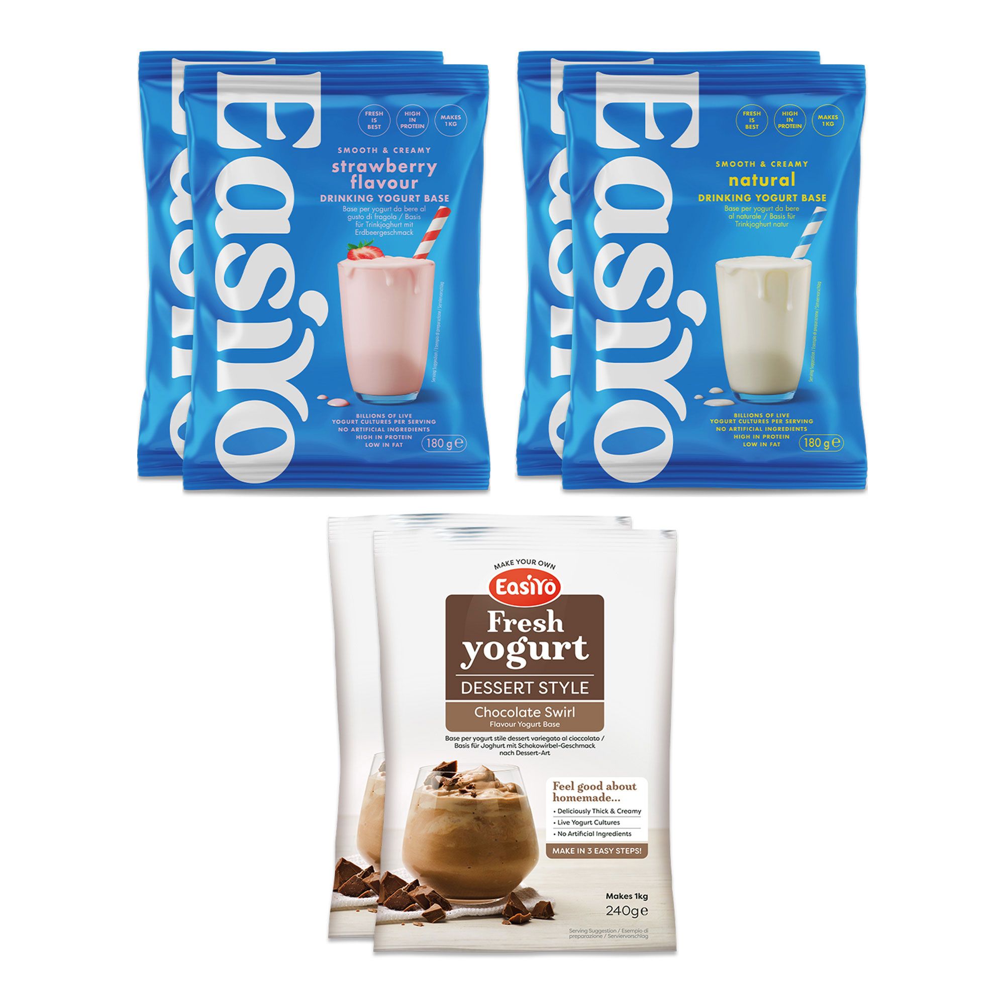 Easiyo
4 sacchetti di yogurt
da bere + 2 sacchetti
di yogurt dessert