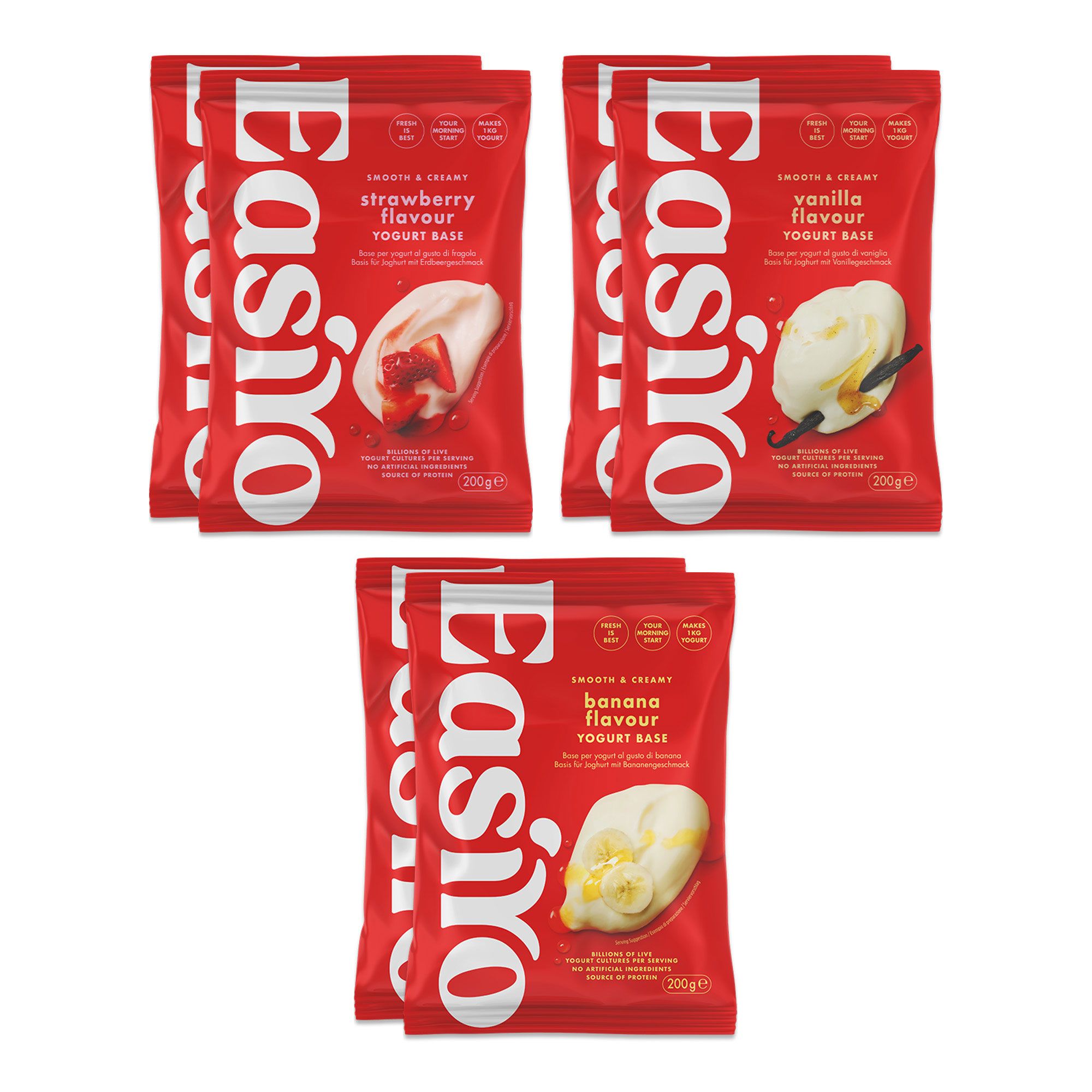 EasiYo
Kit 6kg yogurt
Fragola, Vaniglia,
Banana