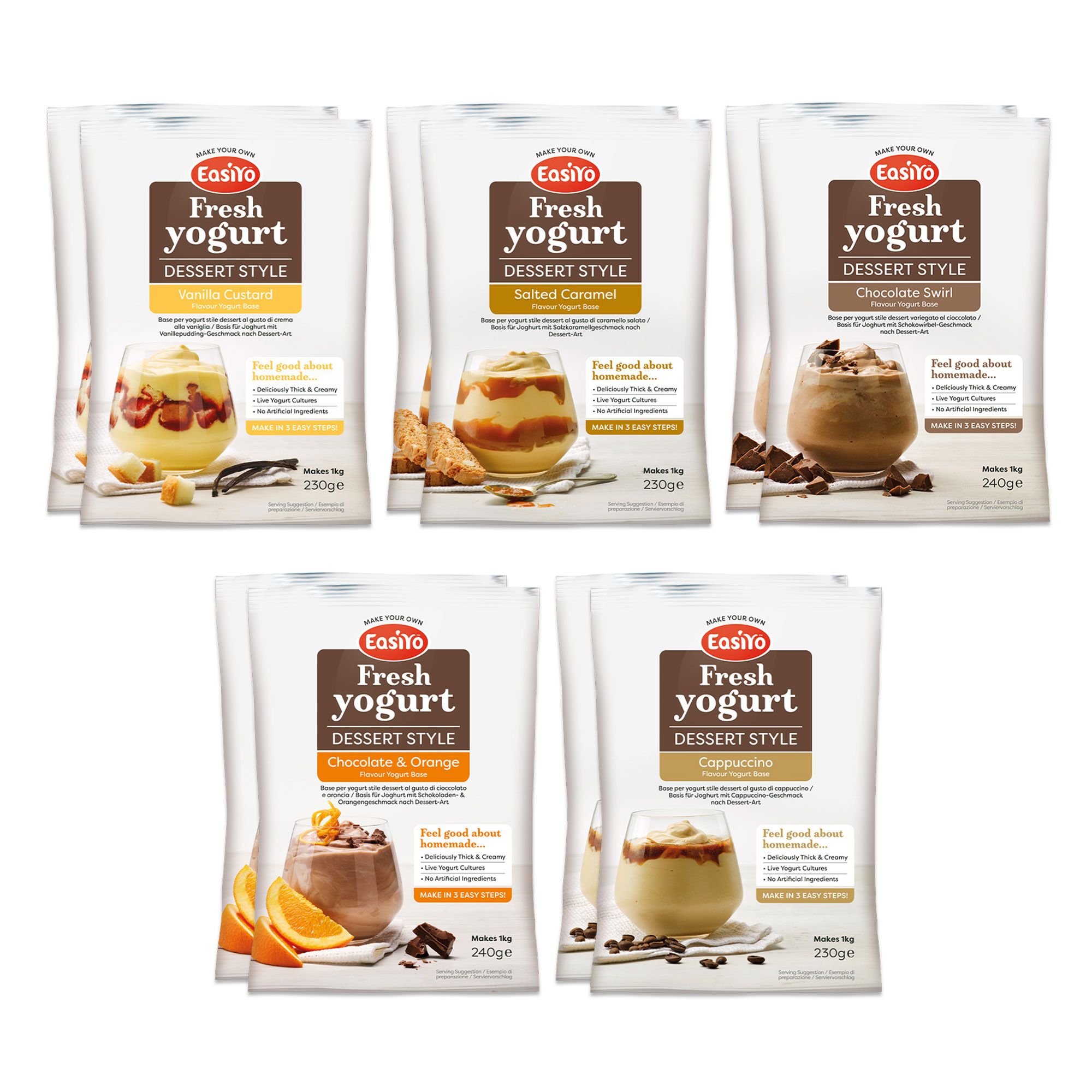 EasiYo
Kit per 10kg yogurt
stile dessert con
5 gusti assortiti