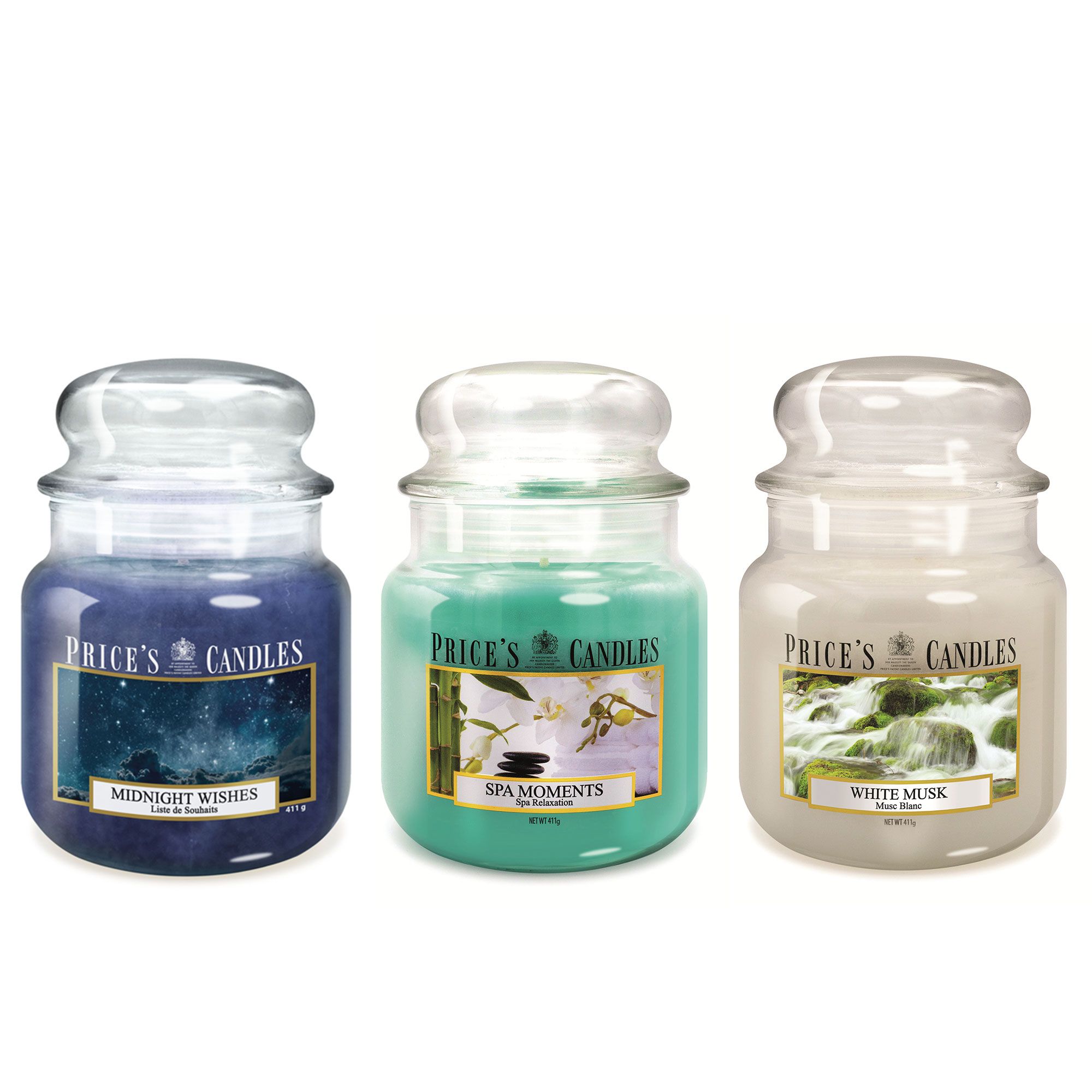 Price's Candles
Set 3 candele in
giara media con
tappo in vetro