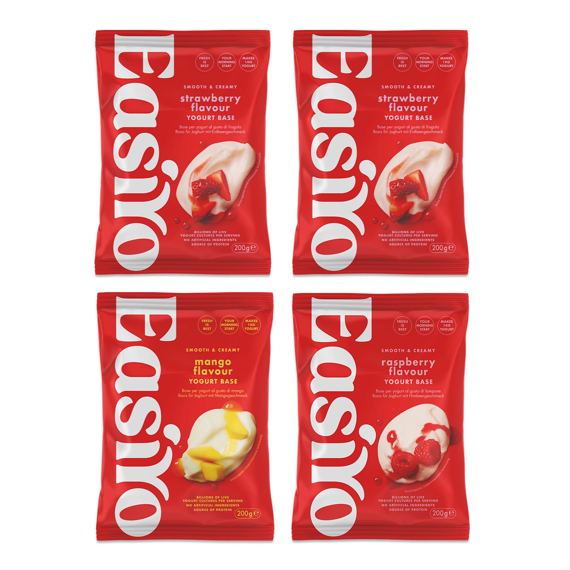 Easiyo
Kit 4kg yogurt
Fragola, Mango
e Lampone