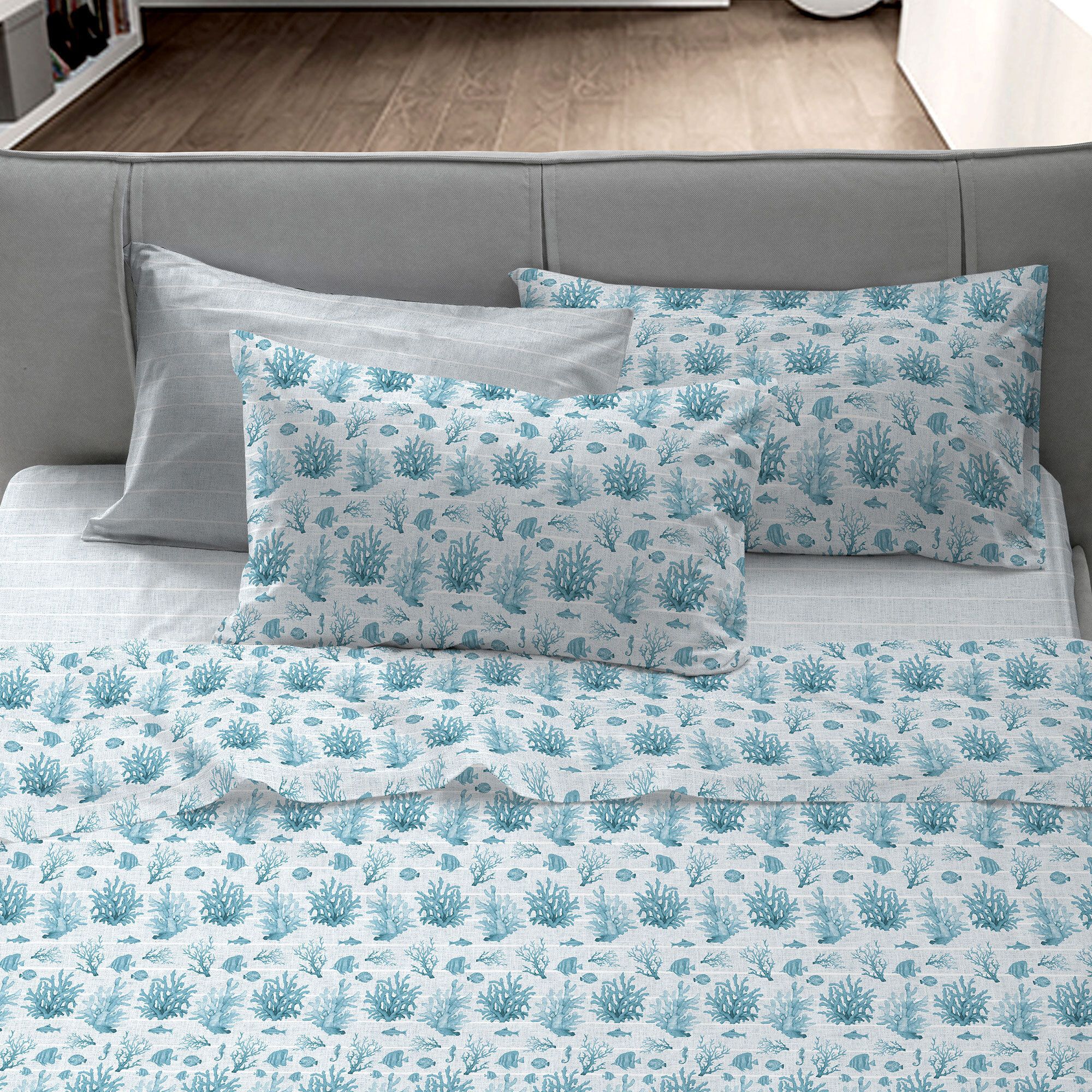 Image of COGAL Completo letto Summer stampato con balza a giorno061