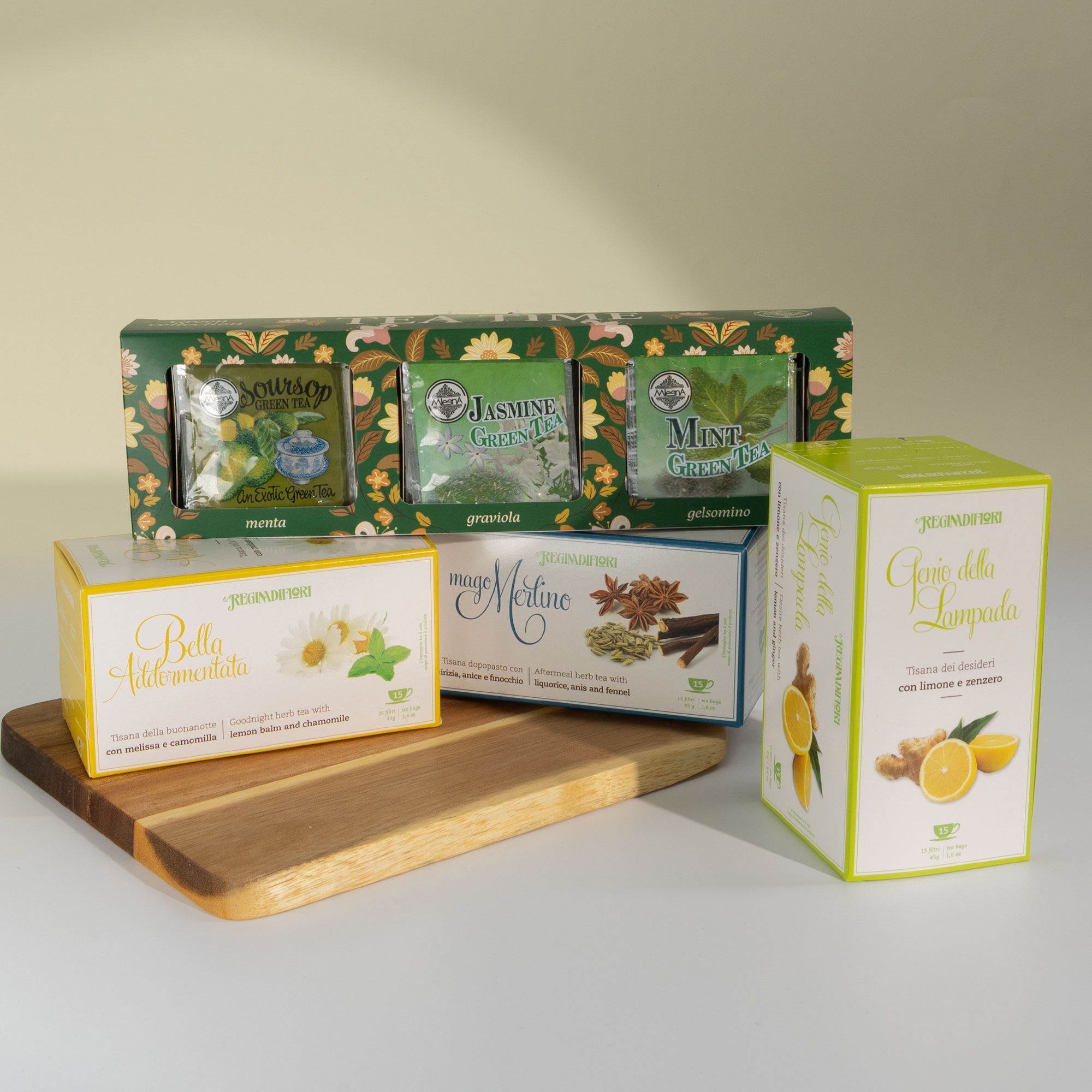  REGINAdiFIORI
Set tisane delle
Fiabe (45 filtri) e
tè Mlesna (24 filtri)