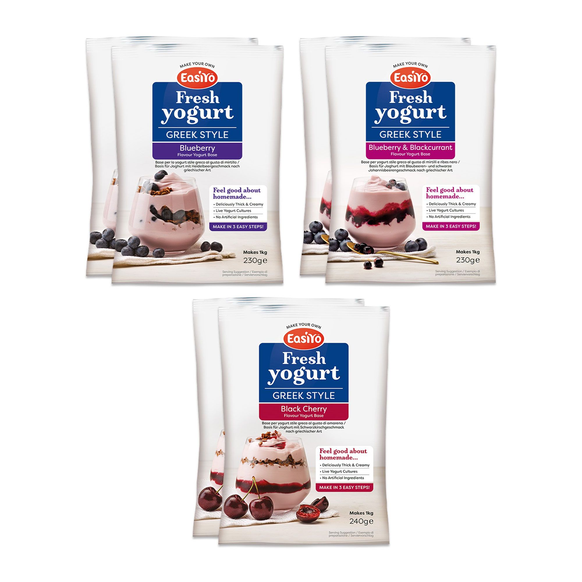 Easiyo
6 kg yogurt al gusto 
mirtillo,mirtilli e
ribes nero, amarena