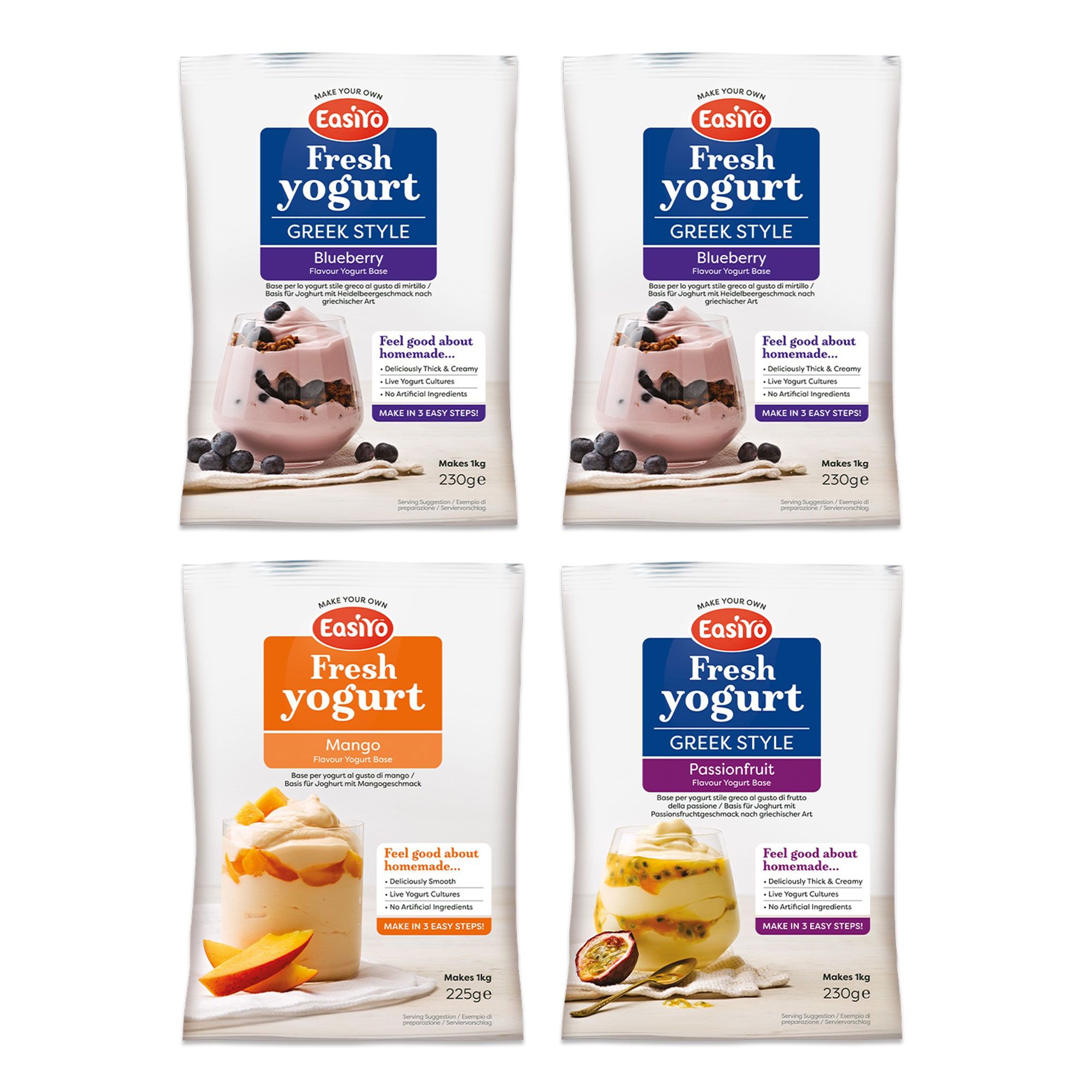 Easiyo
4 kg di yogurt gusto
mirtillo, mango e
frutto della passione