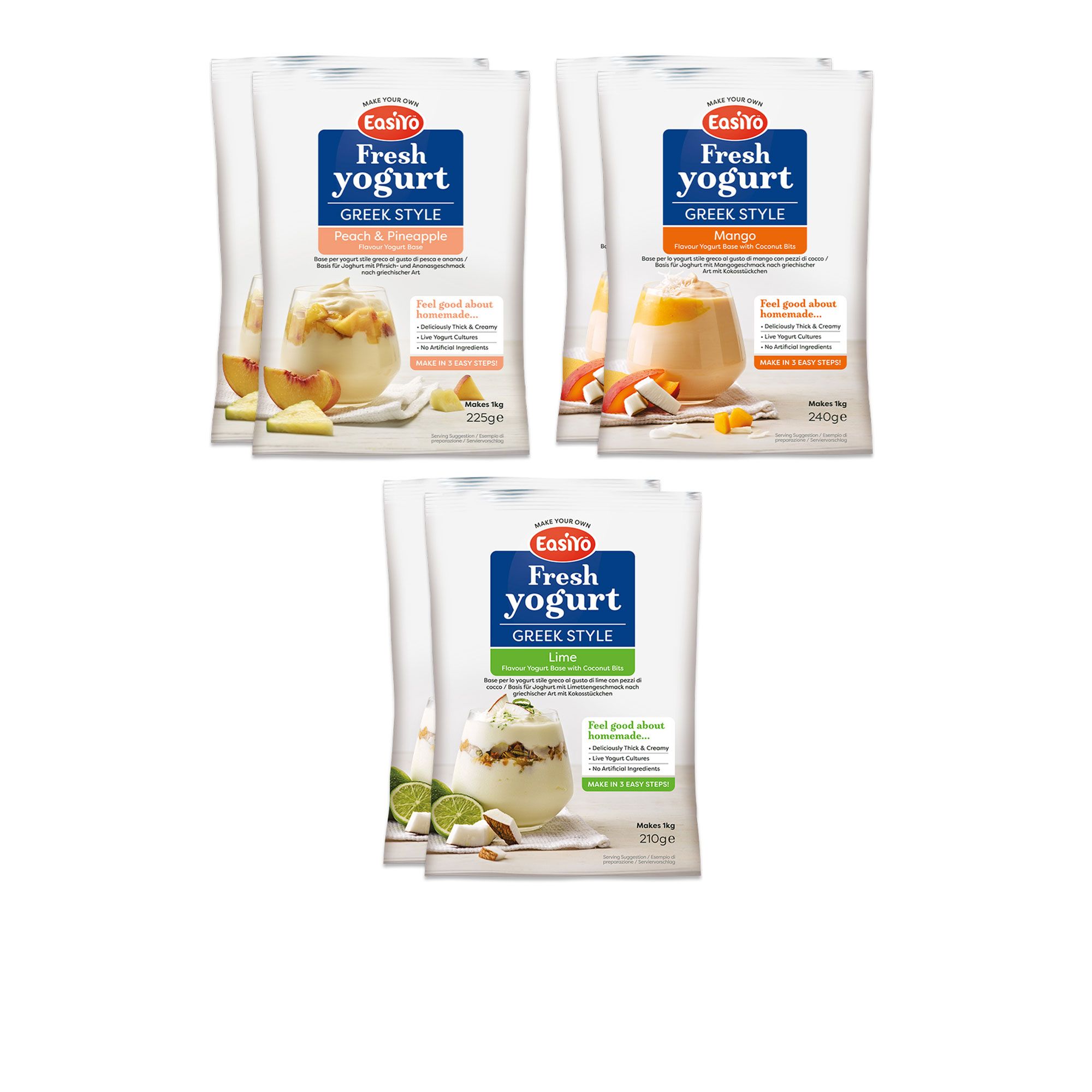 Easiyo 6kg di yogurt: 2 pesca e ananas, 2 mango, 2 lime
