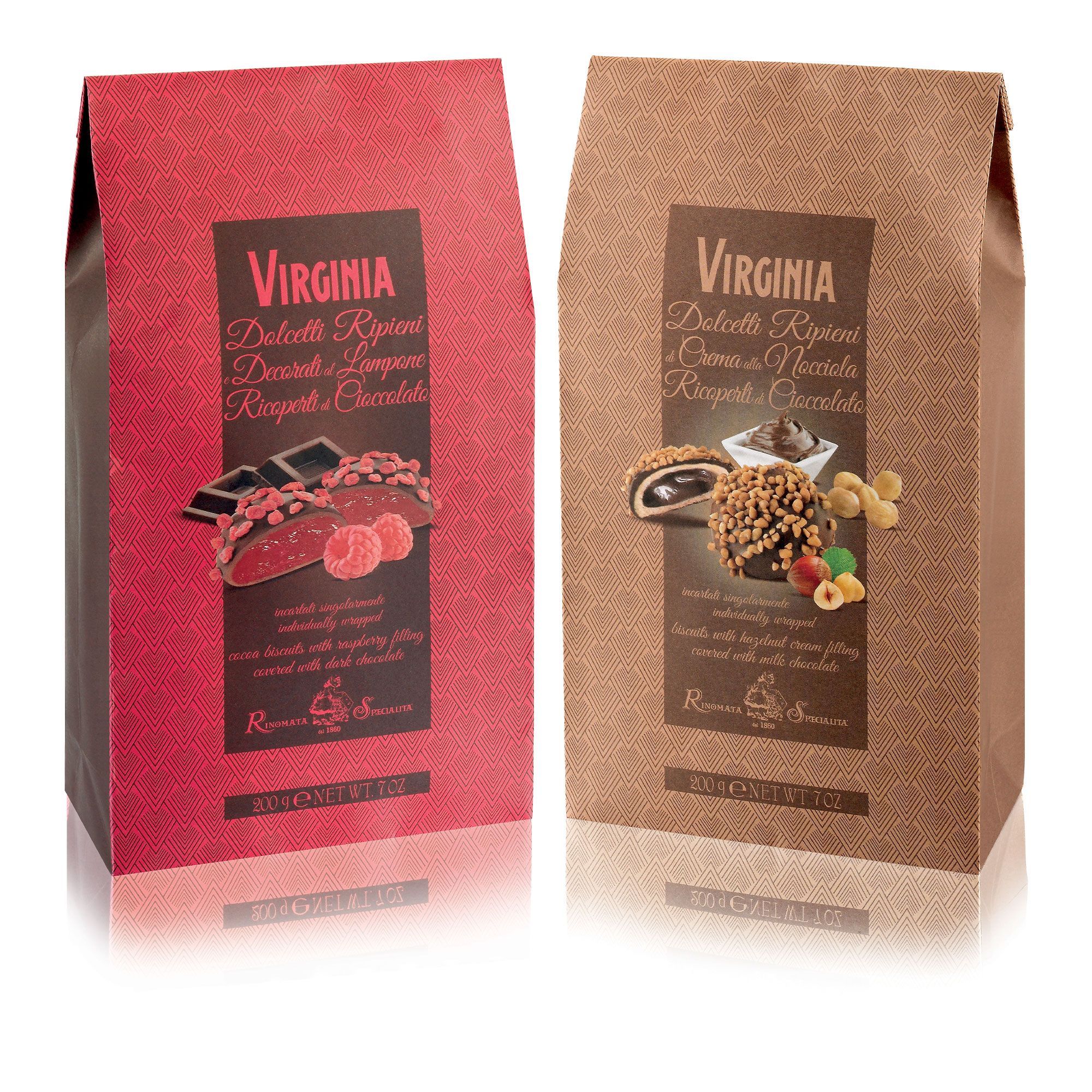 Amaretti Virginia
2 sacchetti di frolle
ripiene: Nocciola e
Lampone (2x200g)