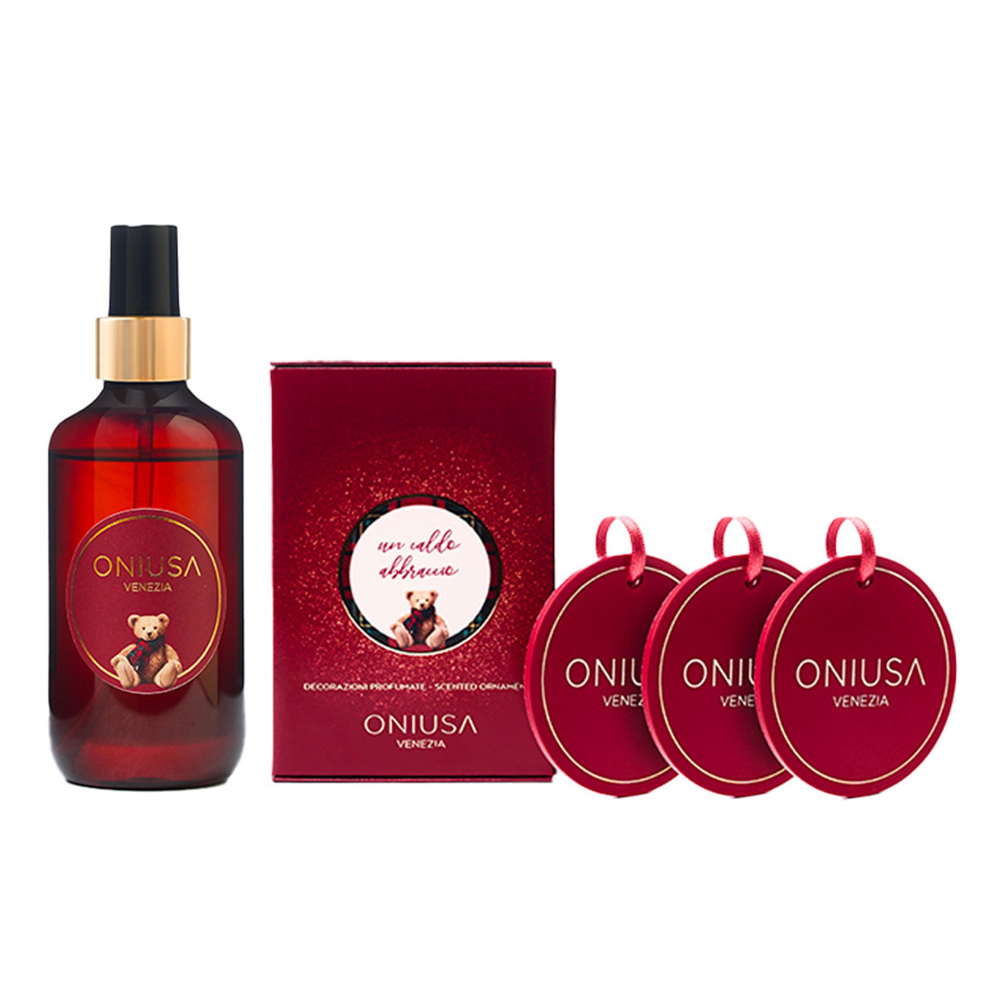 Oniusa Venezia
Set spray per
ambienti e tessuti
e set 3 decorazioni