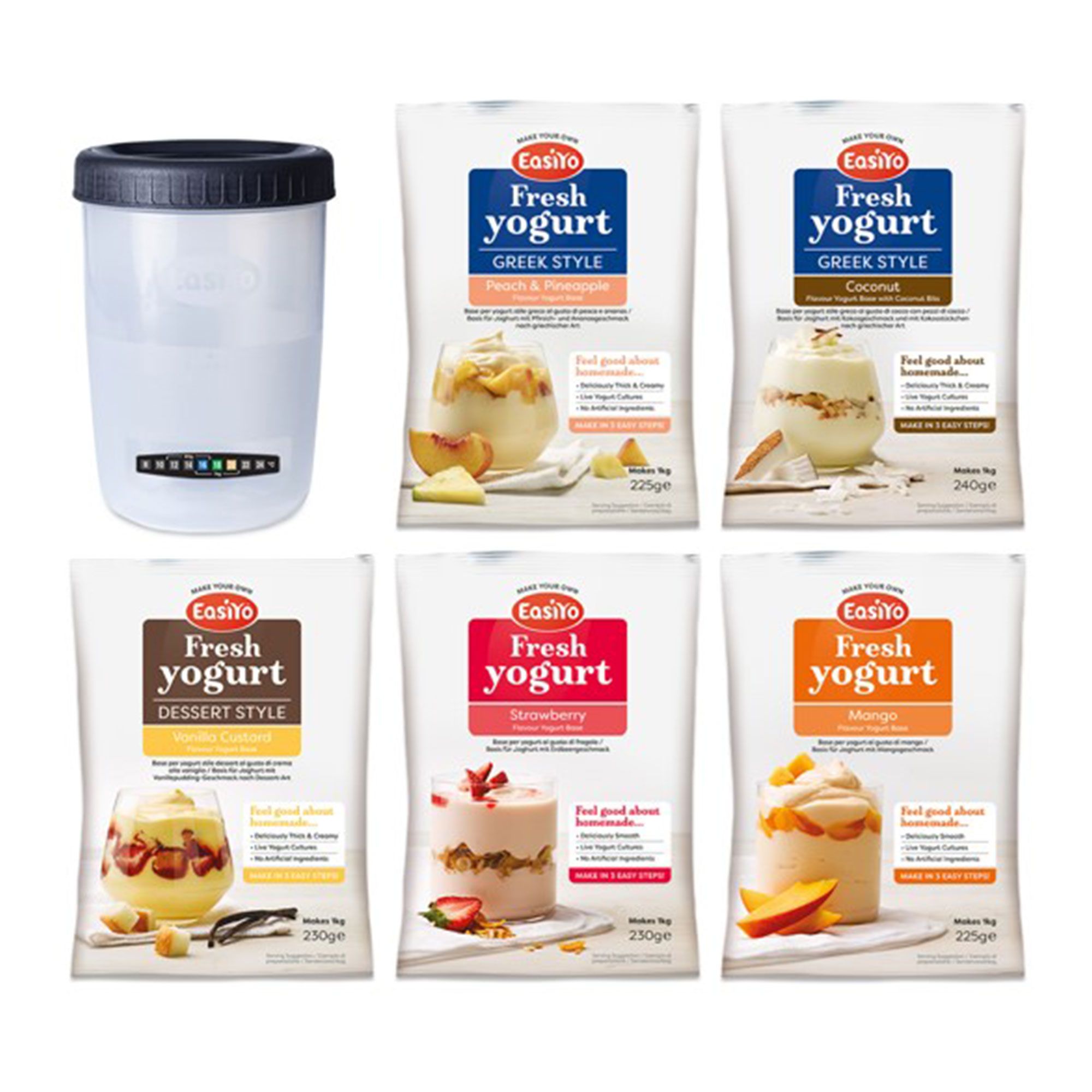 Easiyo
Kit 5 kg di yogurt
gusti assortiti +
barattolo da 1 kg
