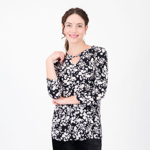 Nina Leonard Blusa in jersey stampato con oblò davanti - QVC Italia