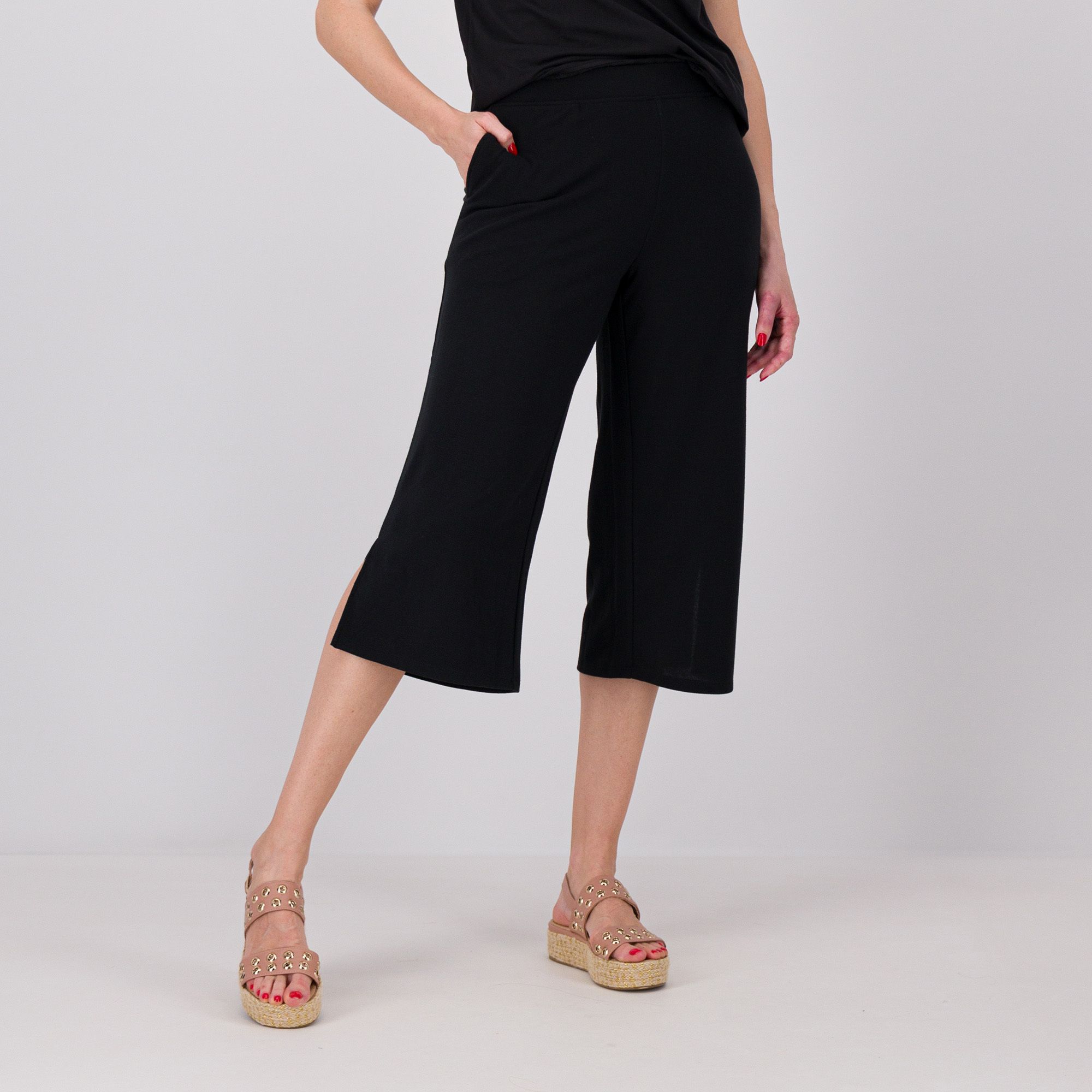 Image of Pantaloni cropped in jersey con spacchi laterali