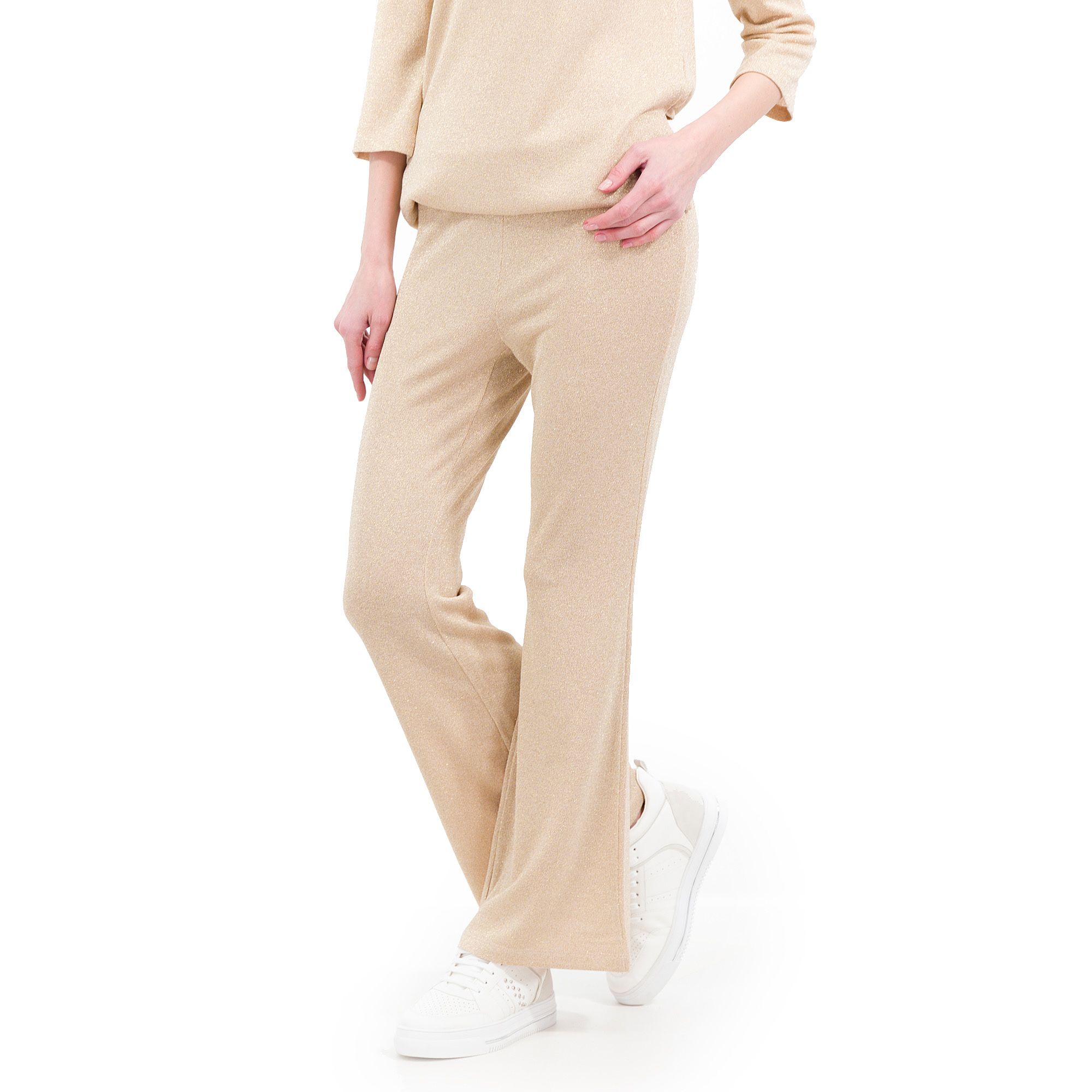 Image of Pantaloni ampi in maglia lamé con elastico in vita