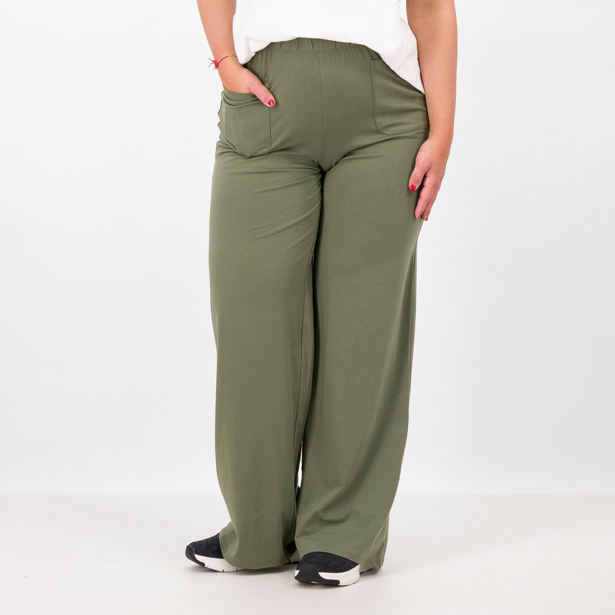 Image of Pantaloni ampi in cotone e modal con tasche frontali