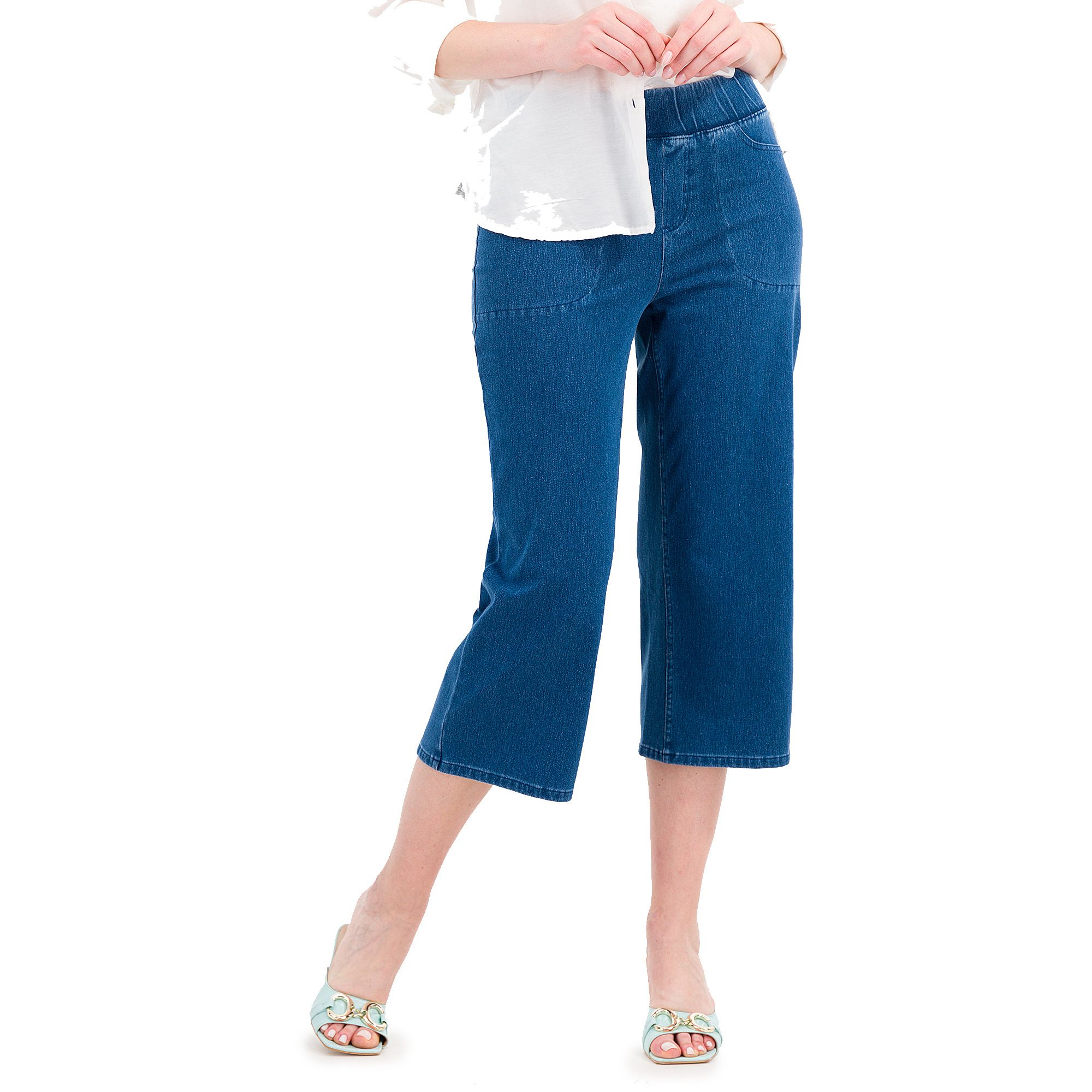 Image of Pantaloni ampio in cotone stretch effetto denim