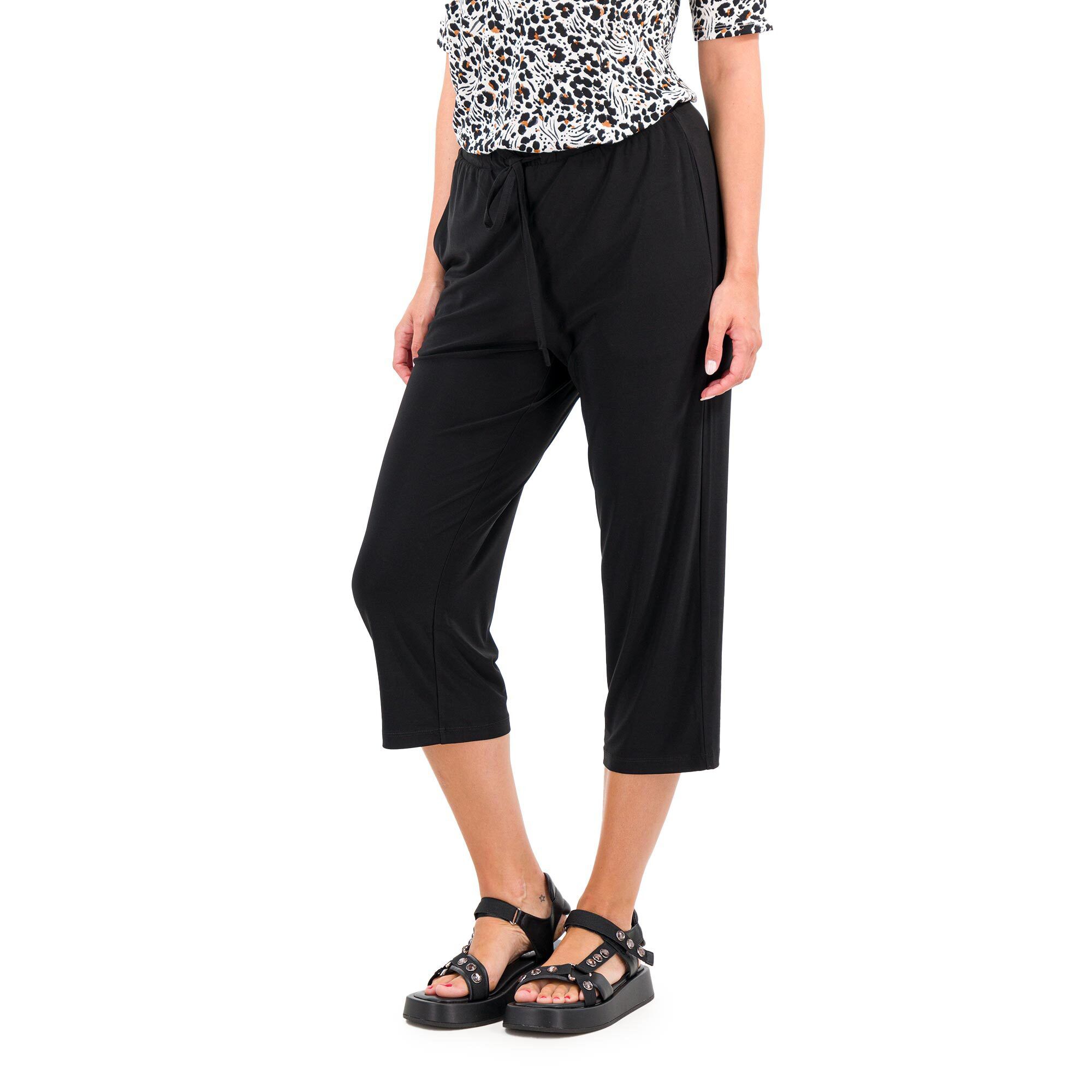 Image of Pantaloni cropped in jersey stretch con coulisse in vita