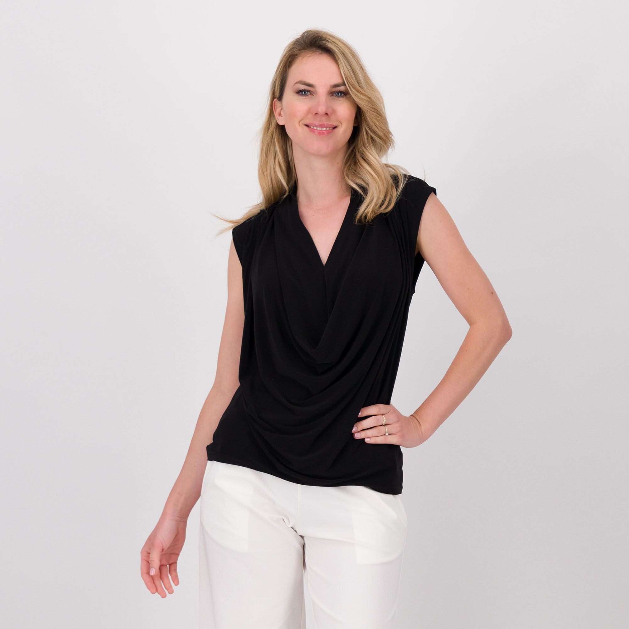 Nina Leonard Top smanicato con drappeggio QVC Italia