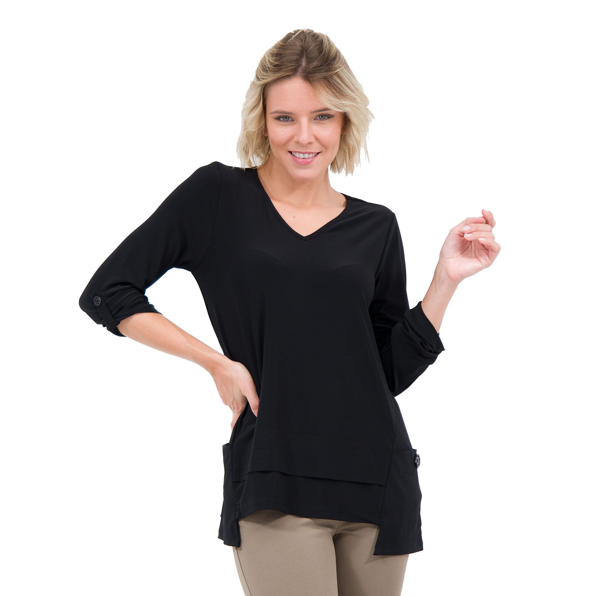 Nina Leonard Maglia tinta unita con maniche lunghe QVC Italia