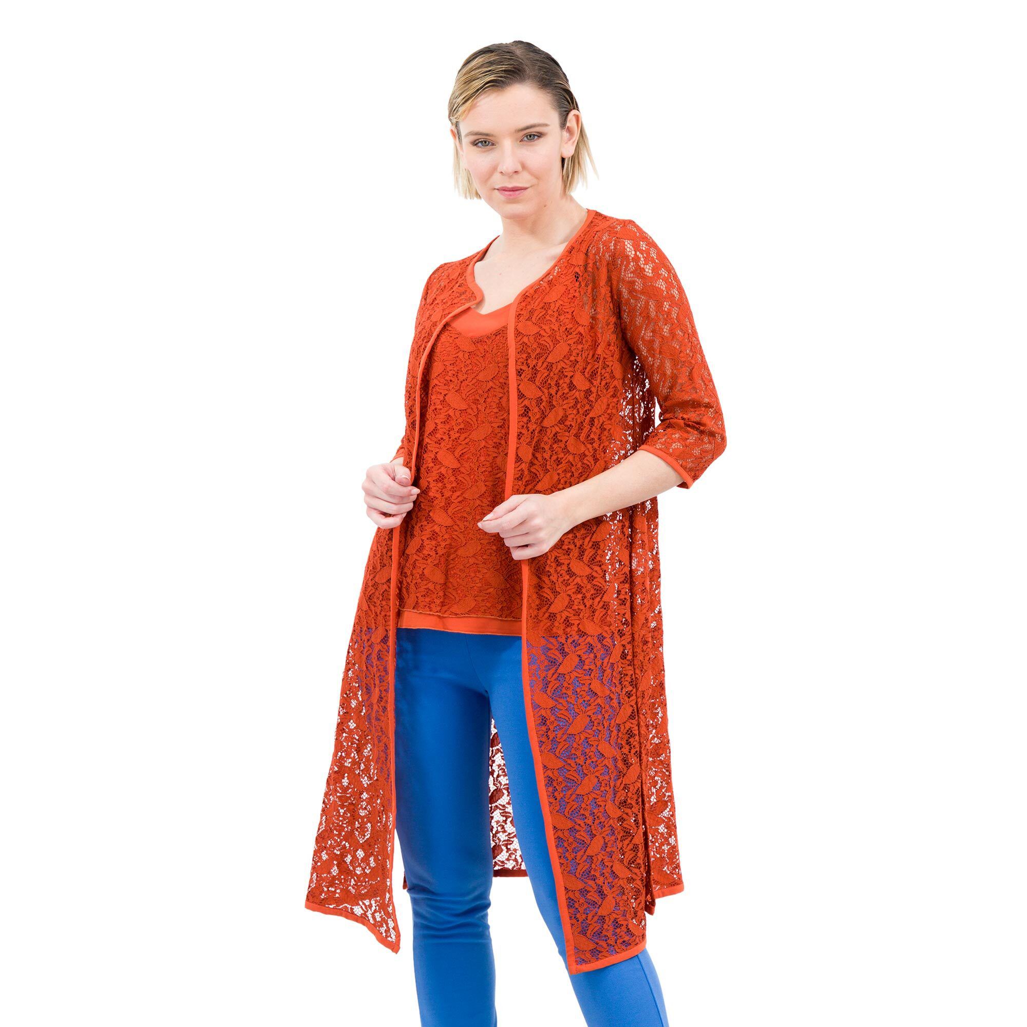 Image of Cardigan lungo in pizzo stretch