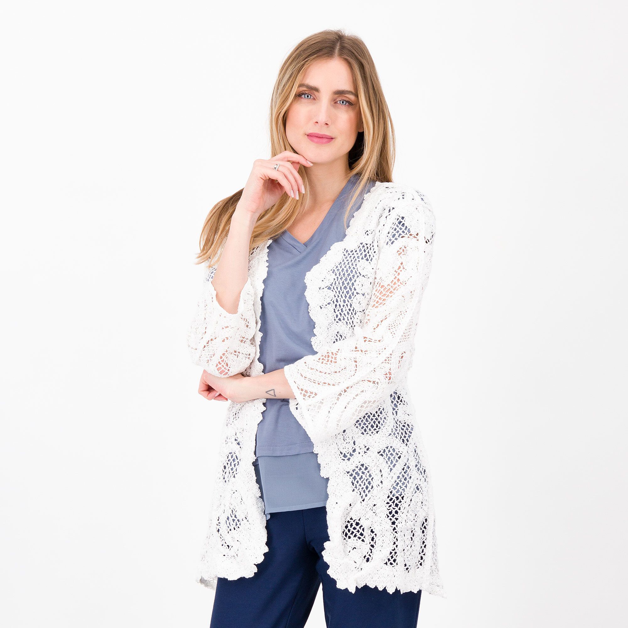 Image of Cardigan in pizzo crochet con manica 3/4