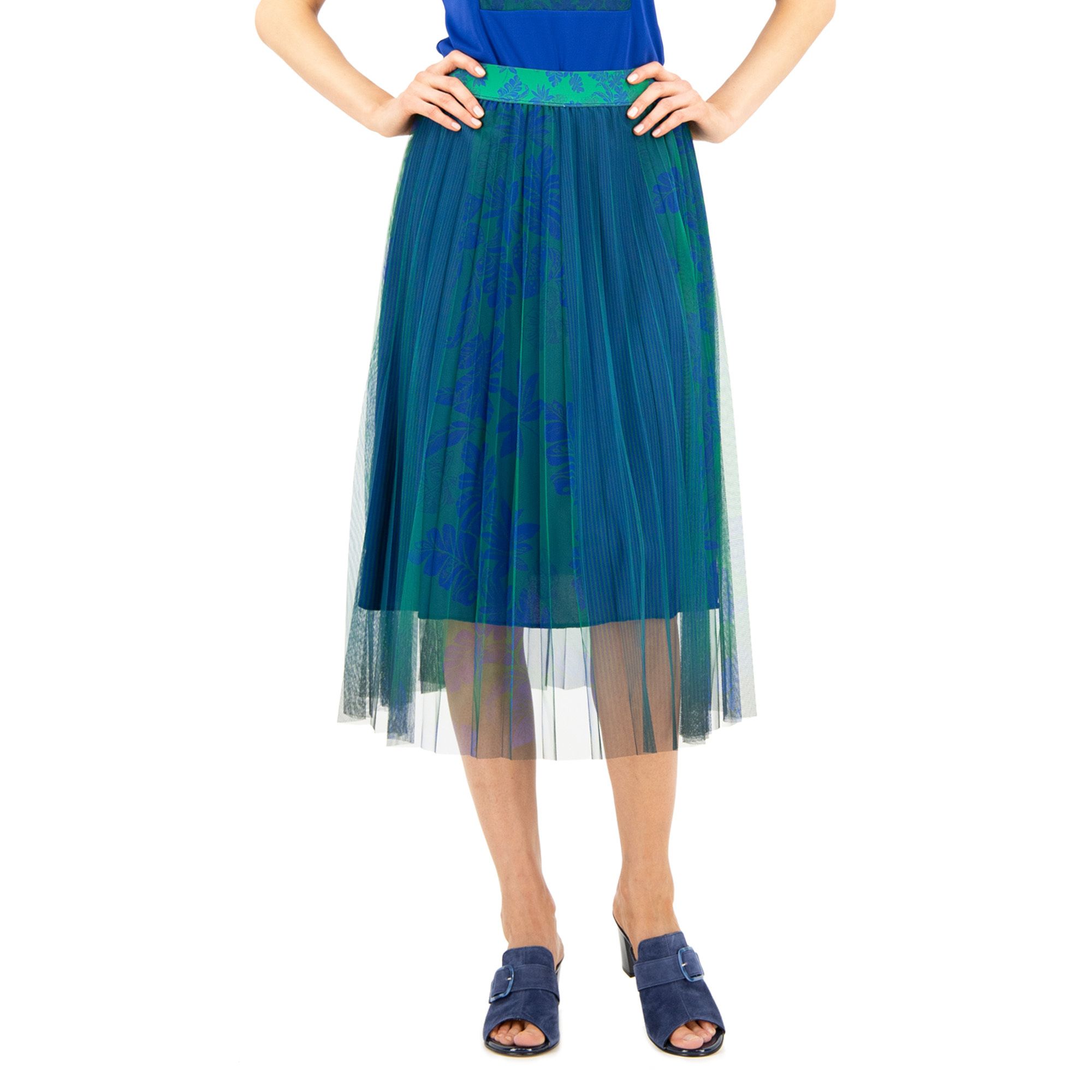 Jupe Blumarine Taille 38 En Laine Et Soie - Marron/pétrole - Longueur Mi-mollet - Made In Italy - Neuf Avec étiquettes