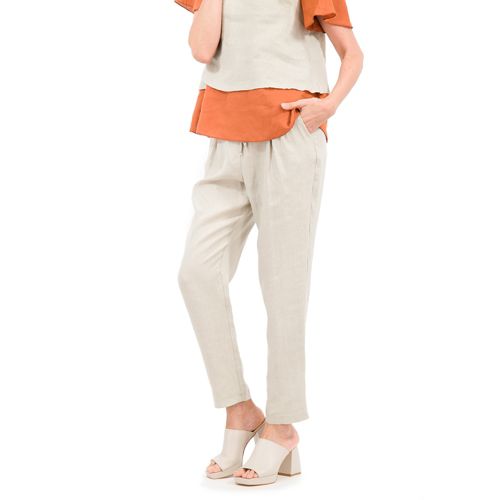 Officina della Moda Pantaloni a carota in lino con laccio in vita - QVC  Italia
