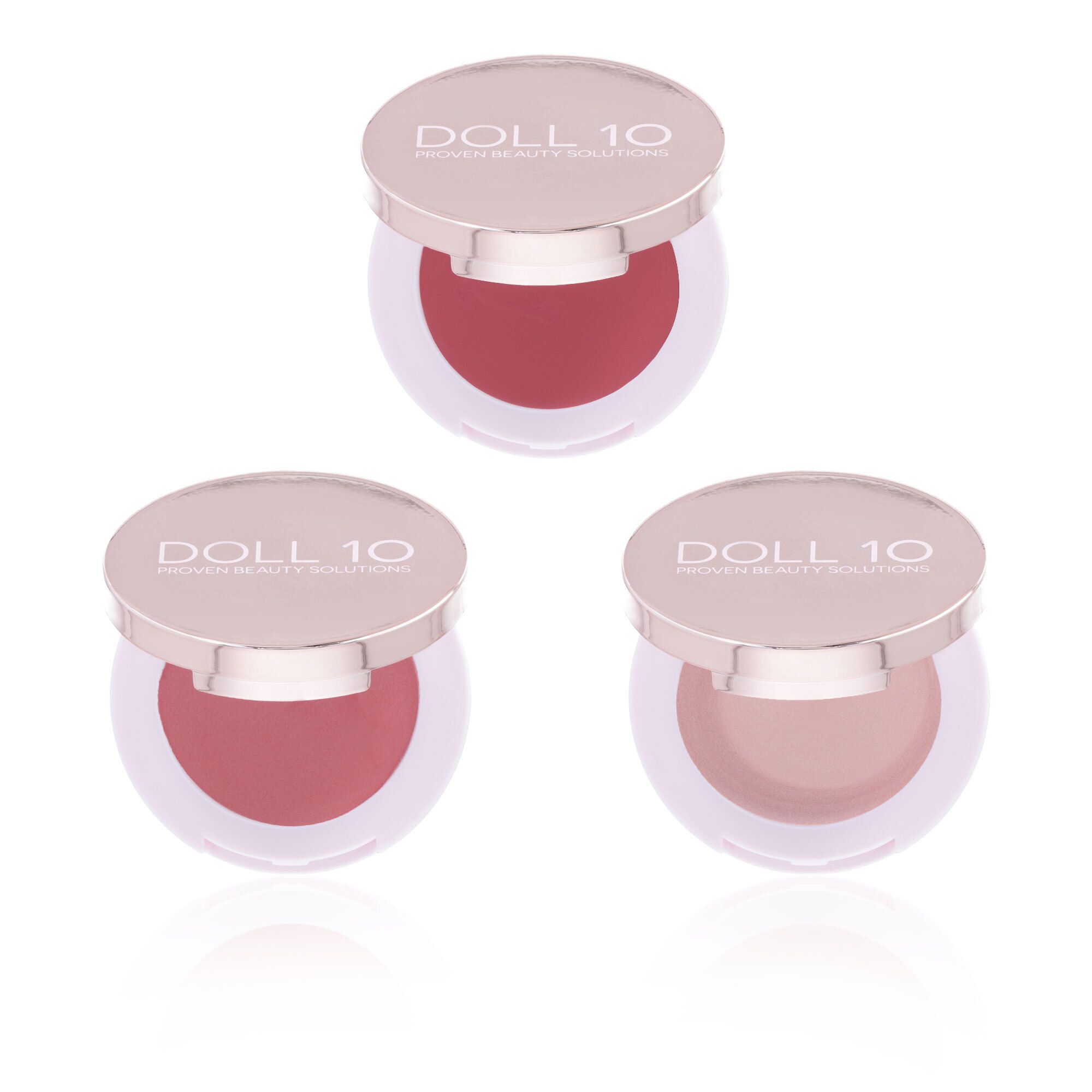 Image of 3 blush in crema Doll Skin Genius: champagne, rosa, vino