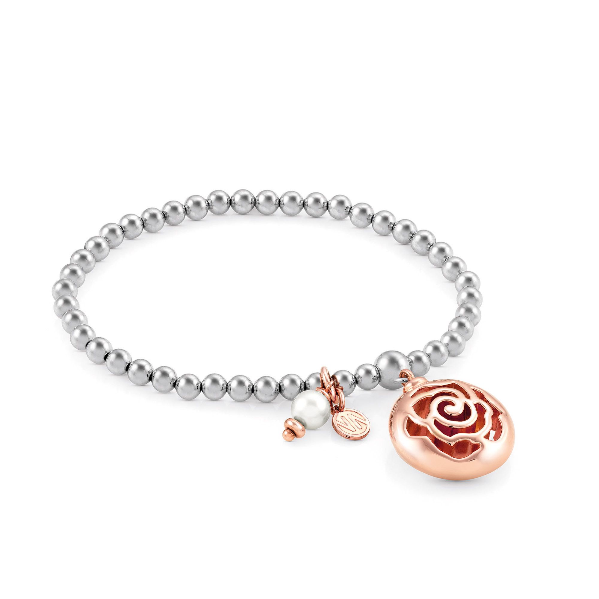Bracciale elastico in argento 925 con charm a rosa