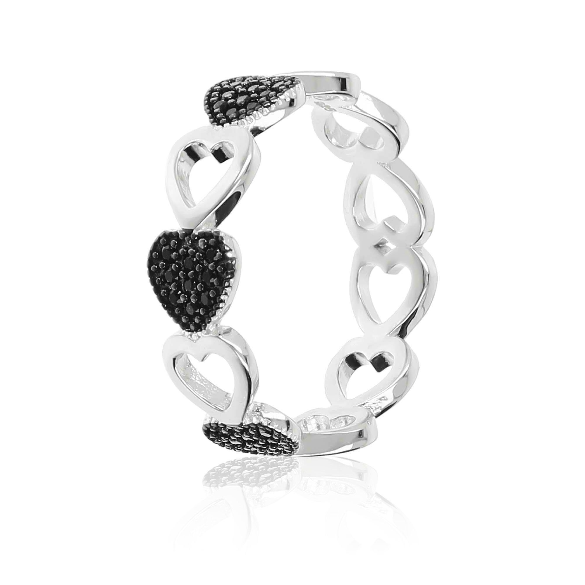 Anello argento 925 design a cuore con spinello nero