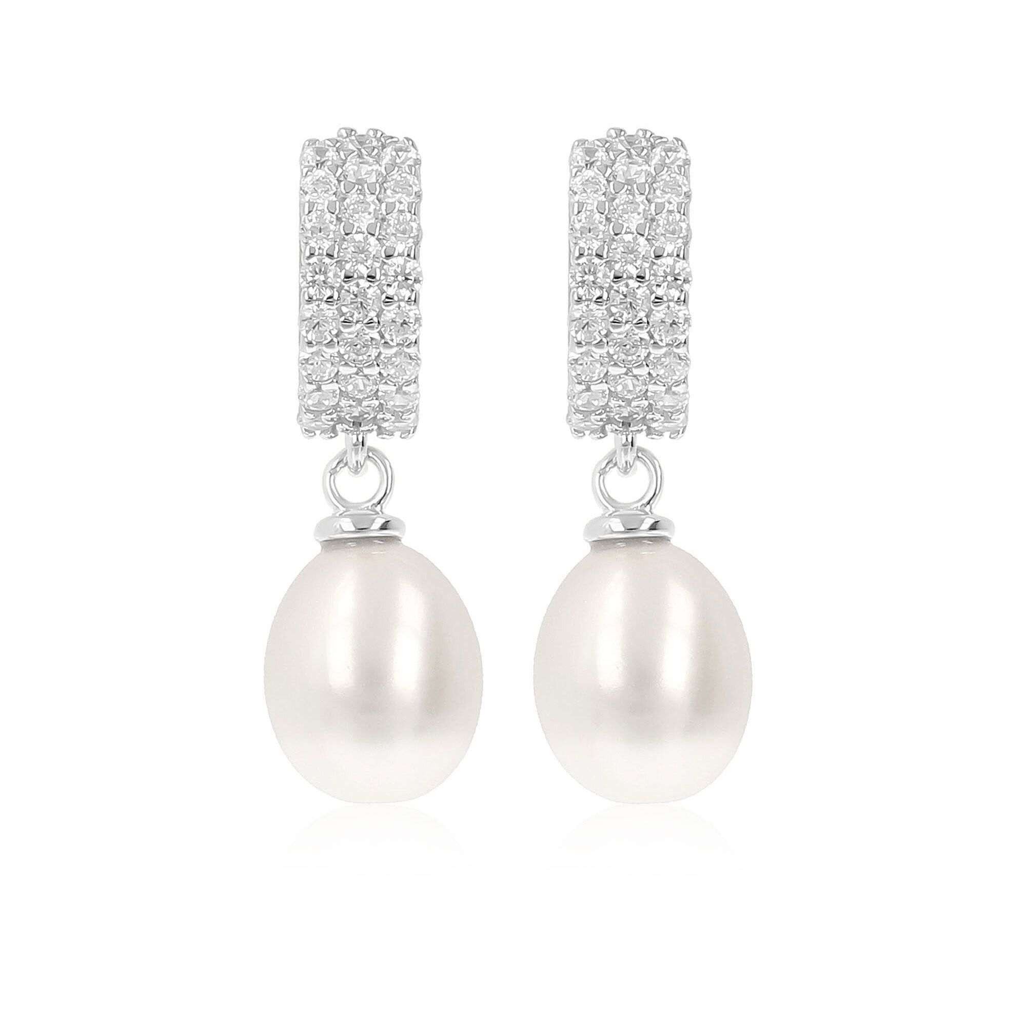 Orecchini pendenti argento 925 con perle e zirconie
