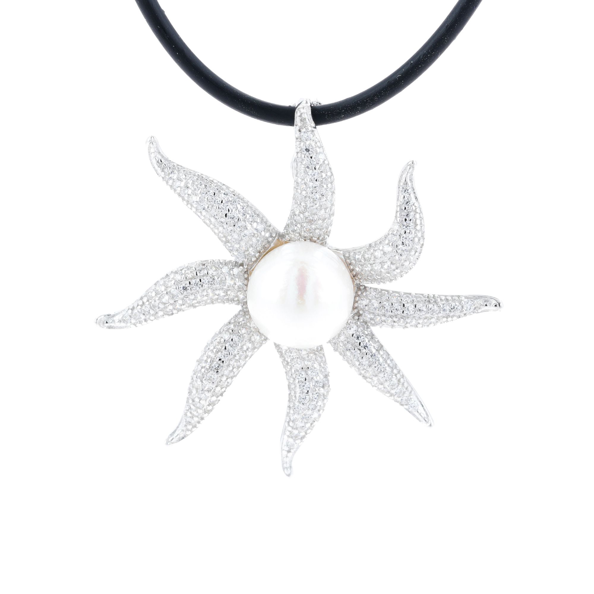 Pendente stella marina in argento 925 con perla coltivata