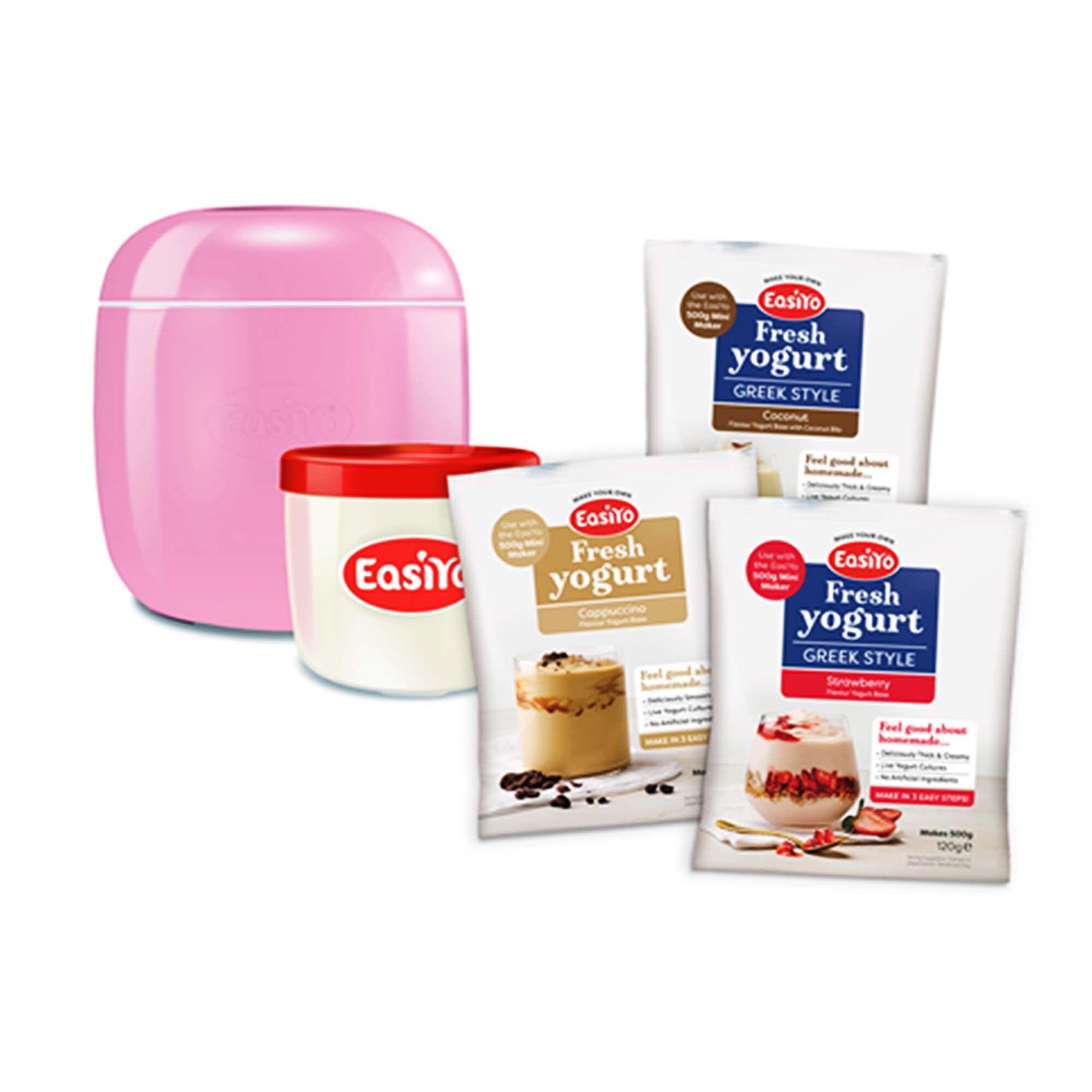 EasiYo Yogurtiera rosa 500g + 3 buste yogurt con cappuccino QVC Italia