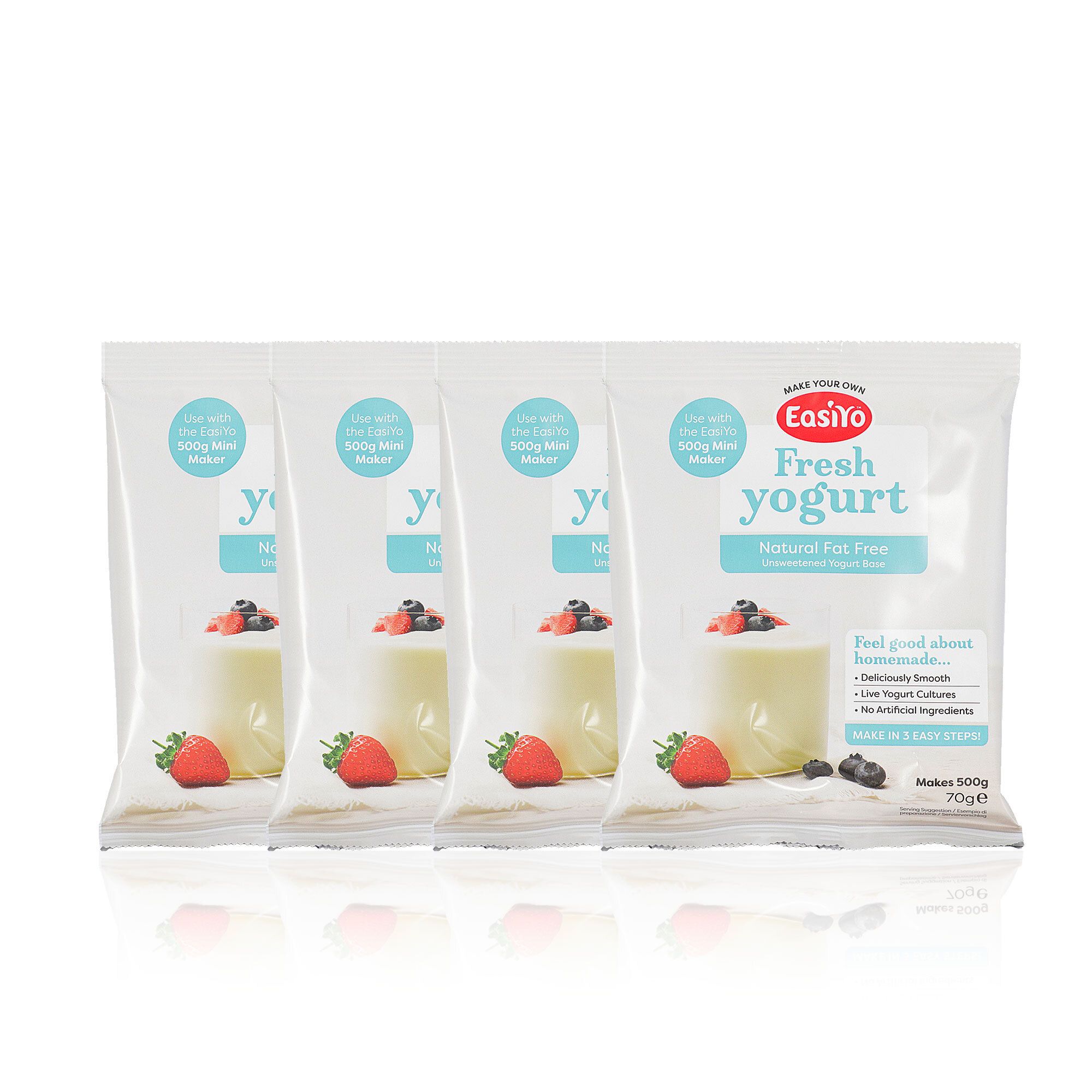 4 sacchetti per 500g di yogurt: 1 gusto a scelta