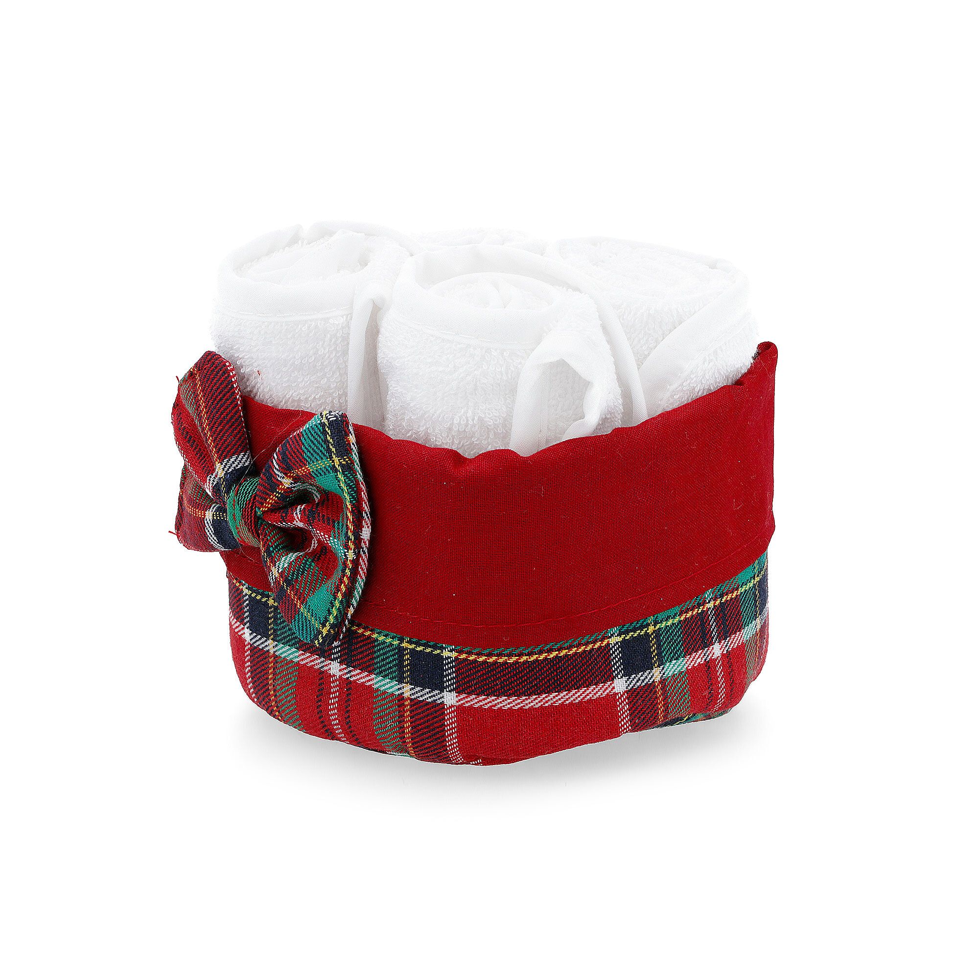 Set 4 lavette con cestino regalo tessuto scozzese