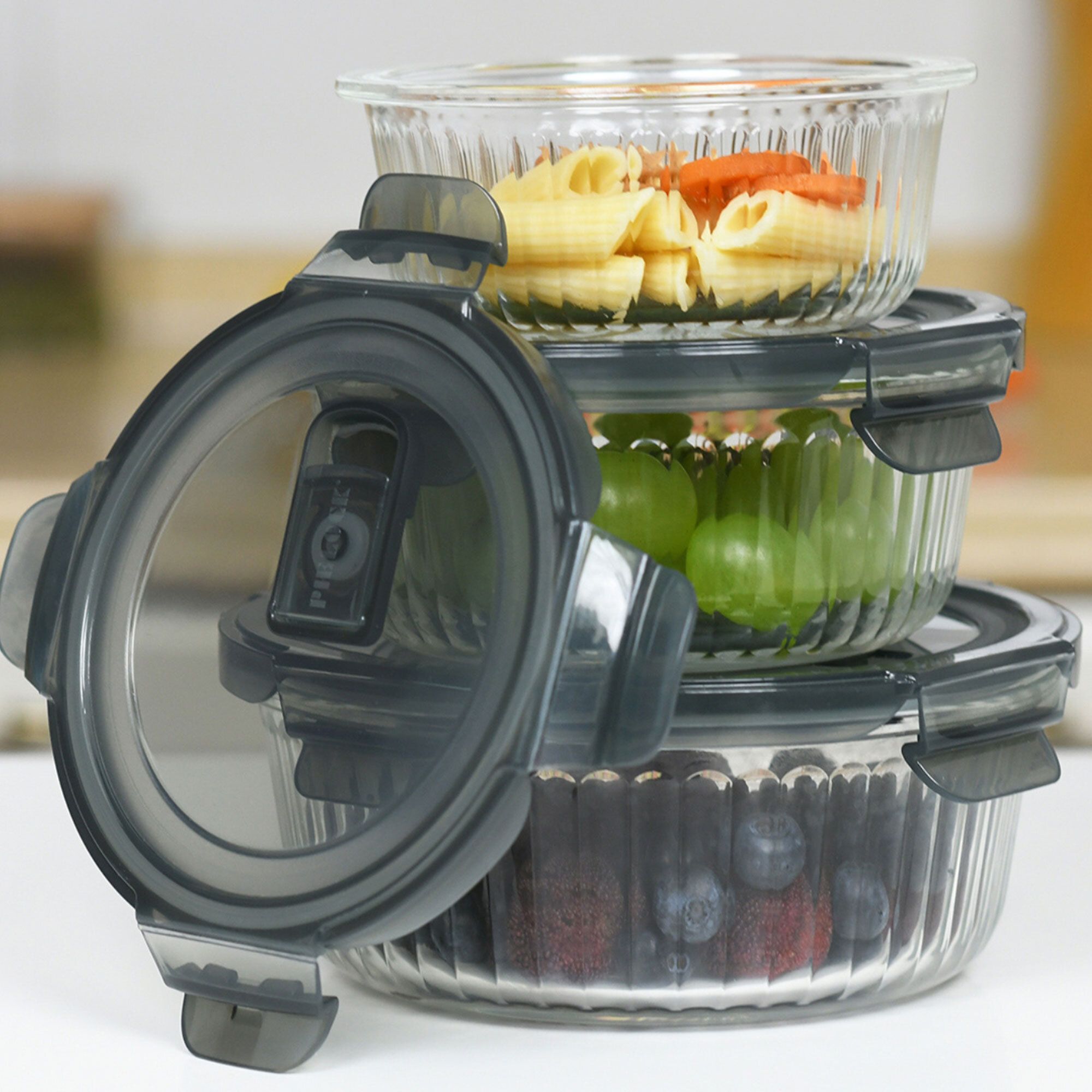 Pie Lock Set 3 contenitori rotondi con coperchio QVC Italia