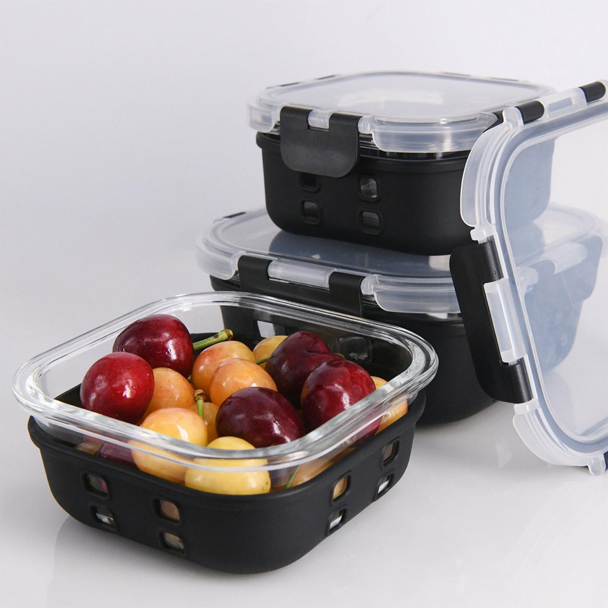 Pie Lock 3 contenitori quadrati per alimenti in vetro borosilicato QVC Italia