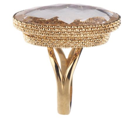 Arte d' Oro Oval Pave Gemstone Ring with Crystal Overlay, 18K - QVC.com