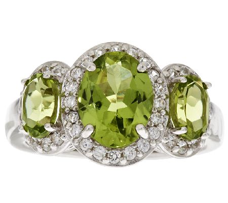 Three-Stone Gemstone and White Zircon Sterling Ring - QVC.com