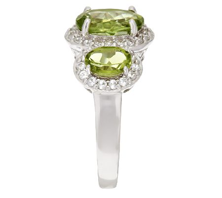 Three-Stone Gemstone and White Zircon Sterling Ring - QVC.com