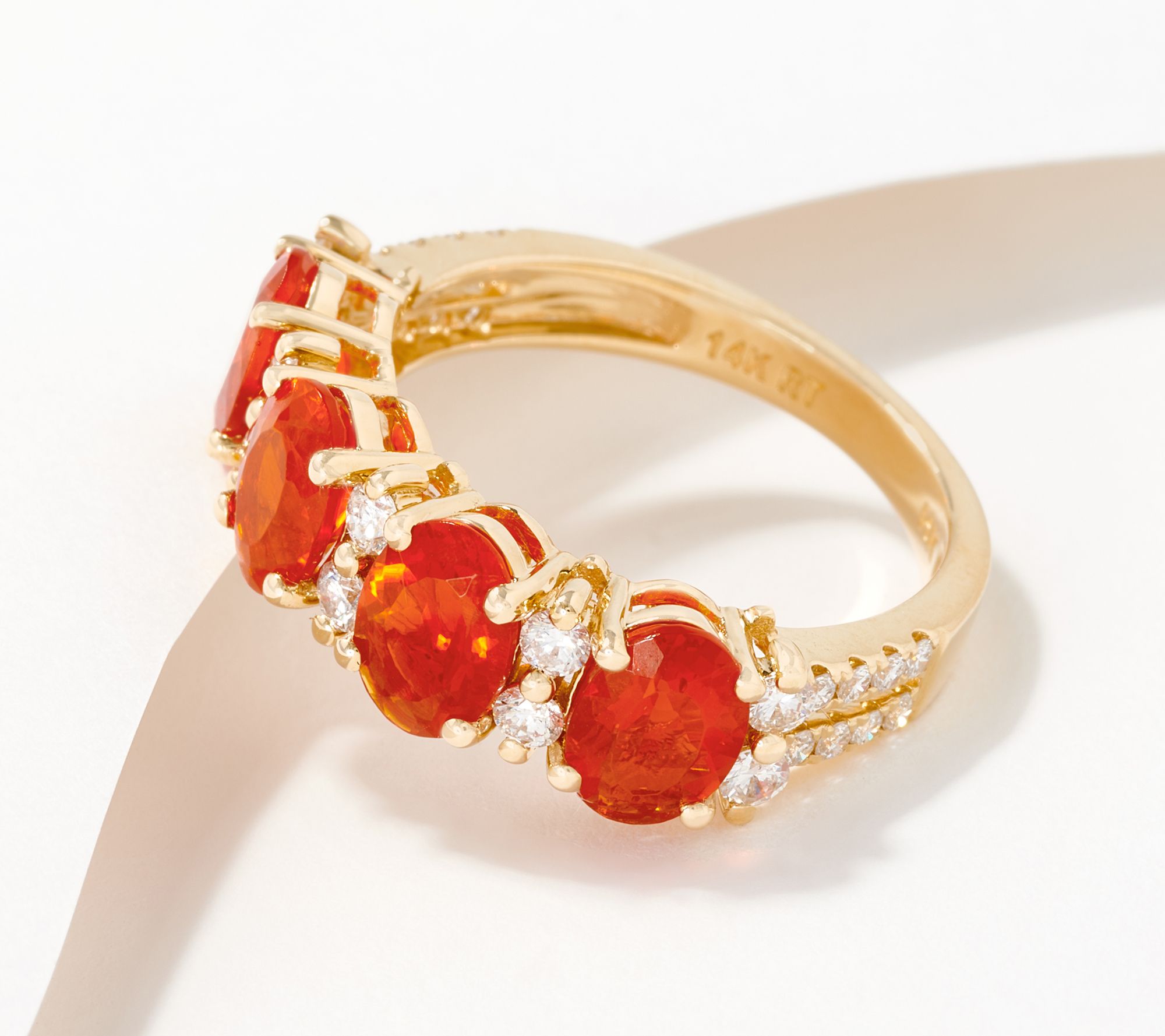 (QVC) Oval Gemstone and Diamond 14K Gold Band Ring – TVShoppingQueens