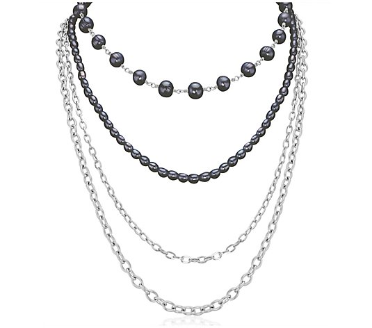 Multi-strand Black Freshwater Pearl Necklace Summer Wedding Party 