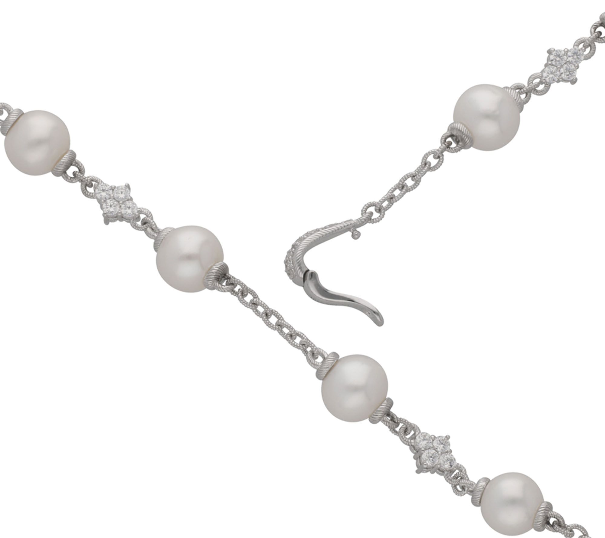 Judith Ripka Sterling Pearl & Diamonique Station Drop Necklac