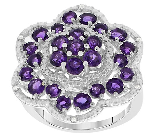 1.75 cttw African Amethyst & White Topaz R ing,Sterling