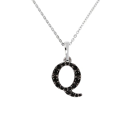 Mistero Sterling Silver Black Spinel Initial Pe ndant w/ Chain