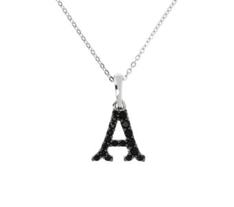 Mistero Sterling Silver Black Spinel Initial Pendant w/ Chain - J397700